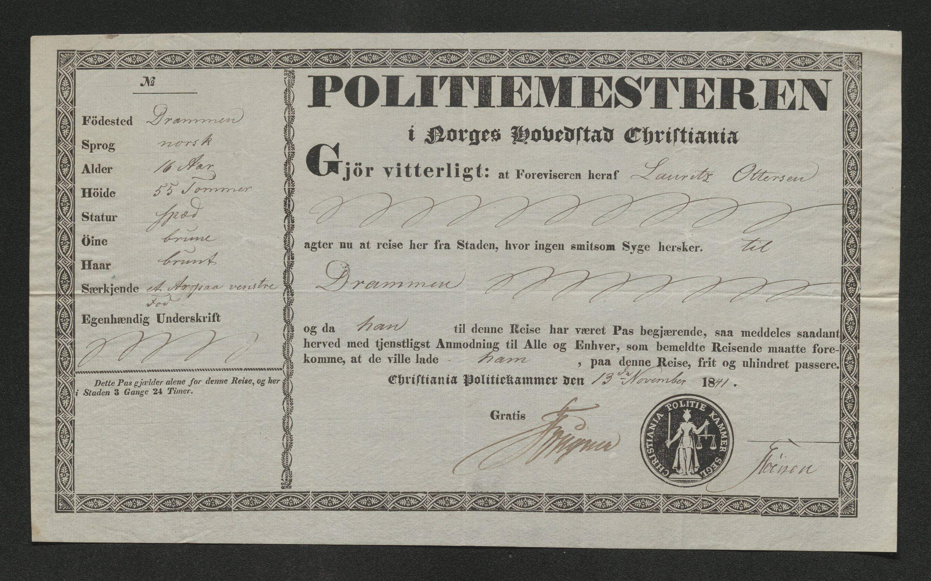 Drammen politikammer, SAKO/A-623/I/Ia/Iab/L0006: Innleverte pass, 1841-1842, p. 290
