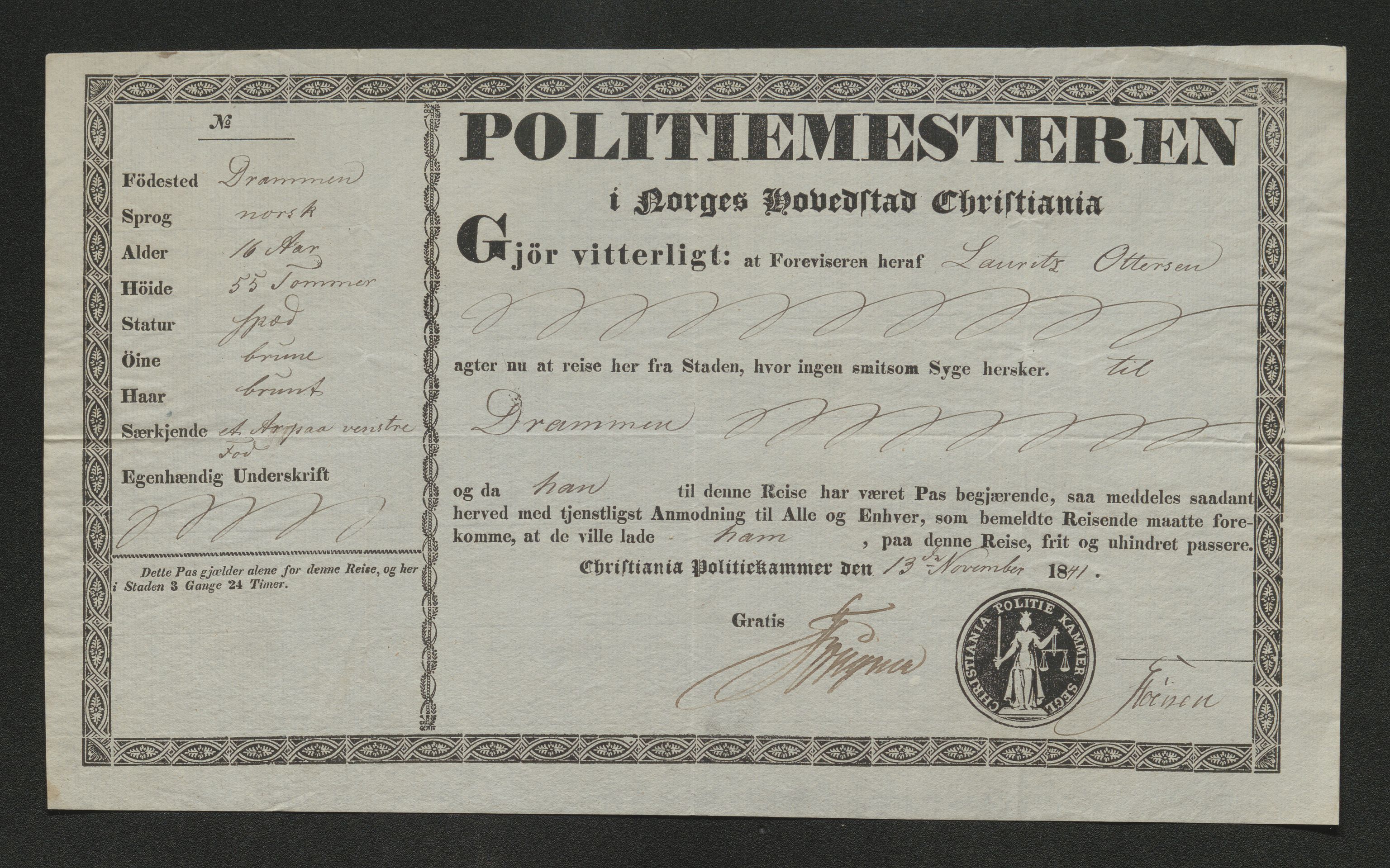 Drammen politikammer, AV/SAKO-A-623/I/Ia/Iab/L0006: Innleverte pass, 1841-1842, p. 290