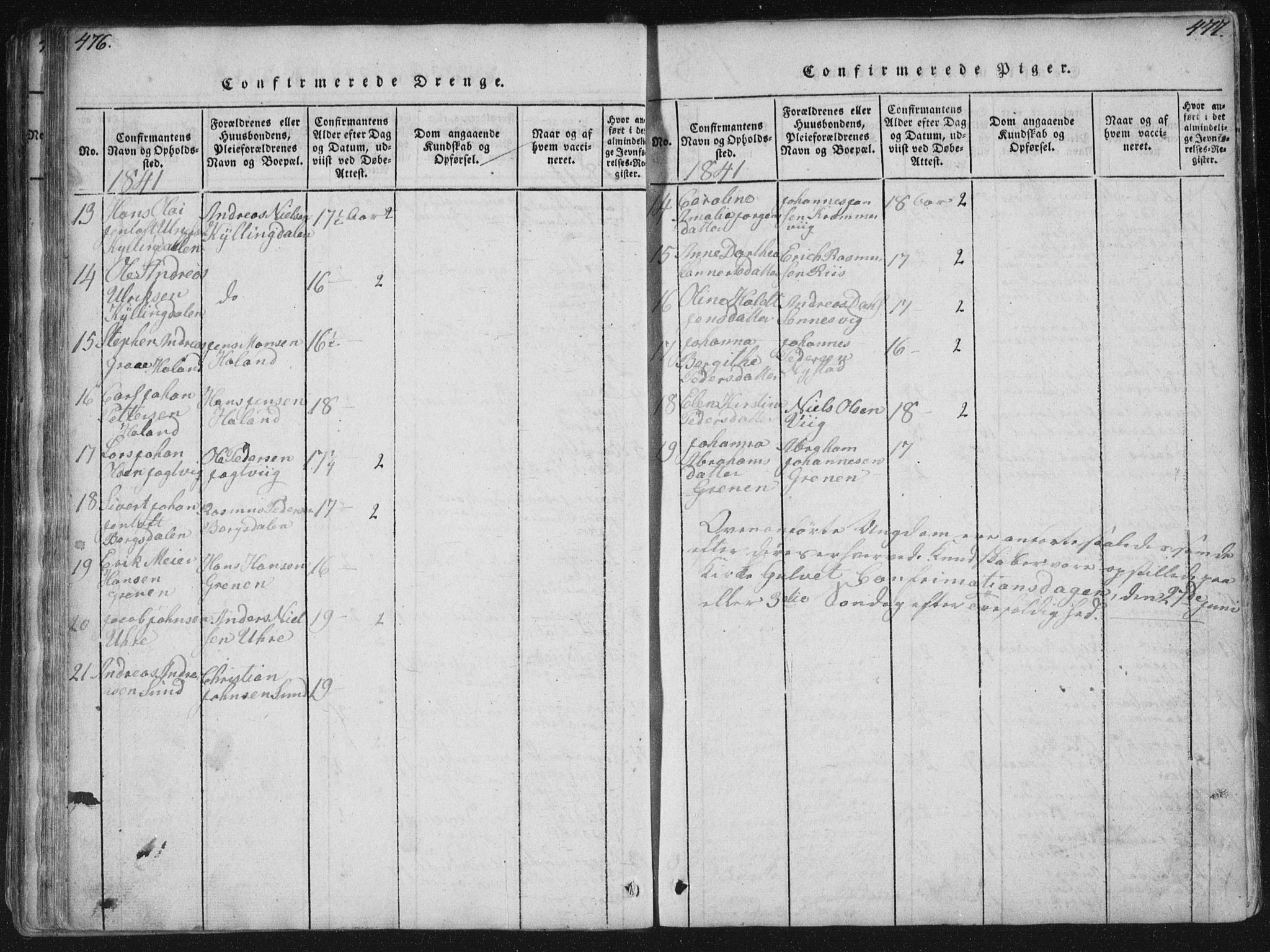 Ministerialprotokoller, klokkerbøker og fødselsregistre - Nordland, SAT/A-1459/881/L1164: Parish register (copy) no. 881C01, 1818-1853, p. 476-477