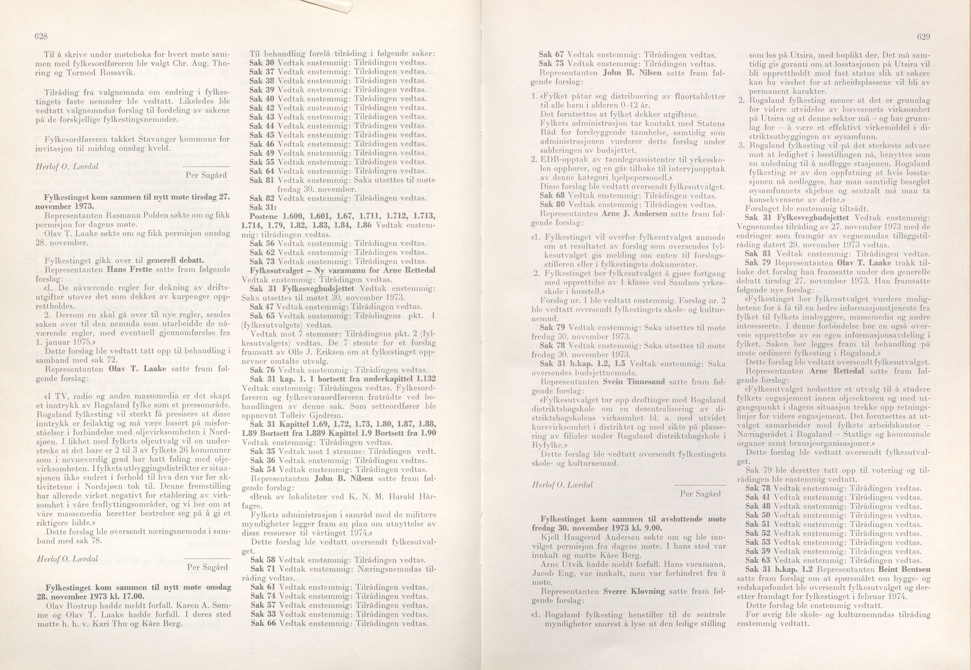 Rogaland fylkeskommune - Fylkesrådmannen , IKAR/A-900/A/Aa/Aaa/L0093: Møtebok , 1973, p. 628-629