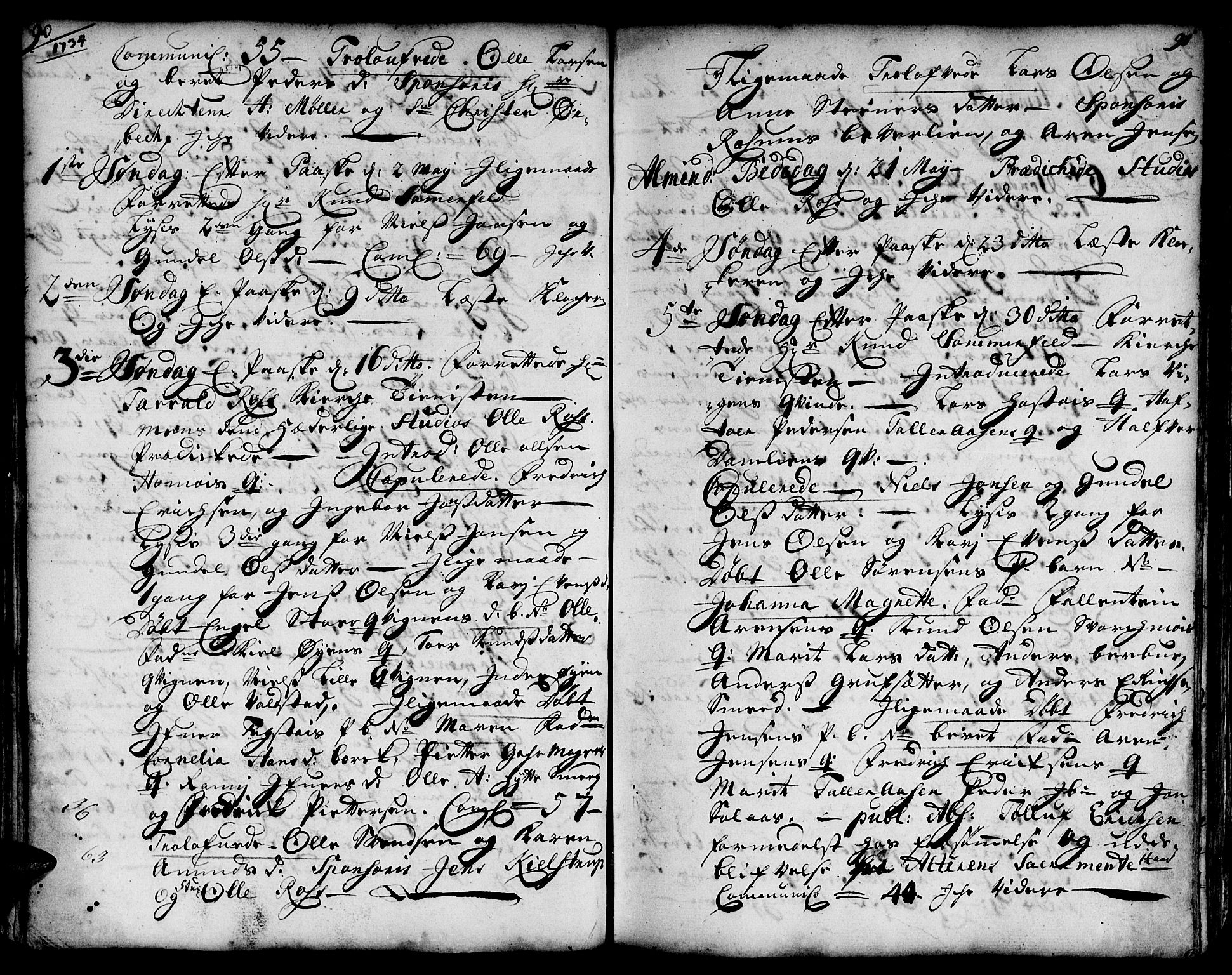 Ministerialprotokoller, klokkerbøker og fødselsregistre - Sør-Trøndelag, AV/SAT-A-1456/671/L0839: Parish register (official) no. 671A01, 1730-1755, p. 90-91