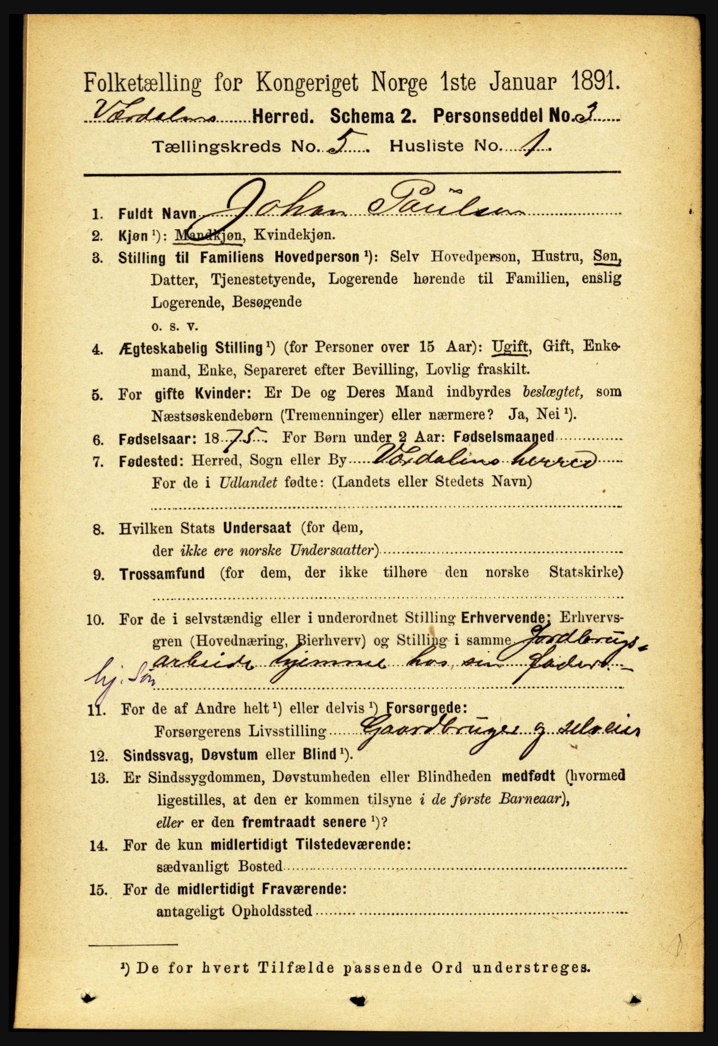 RA, 1891 census for 1721 Verdal, 1891, p. 2997