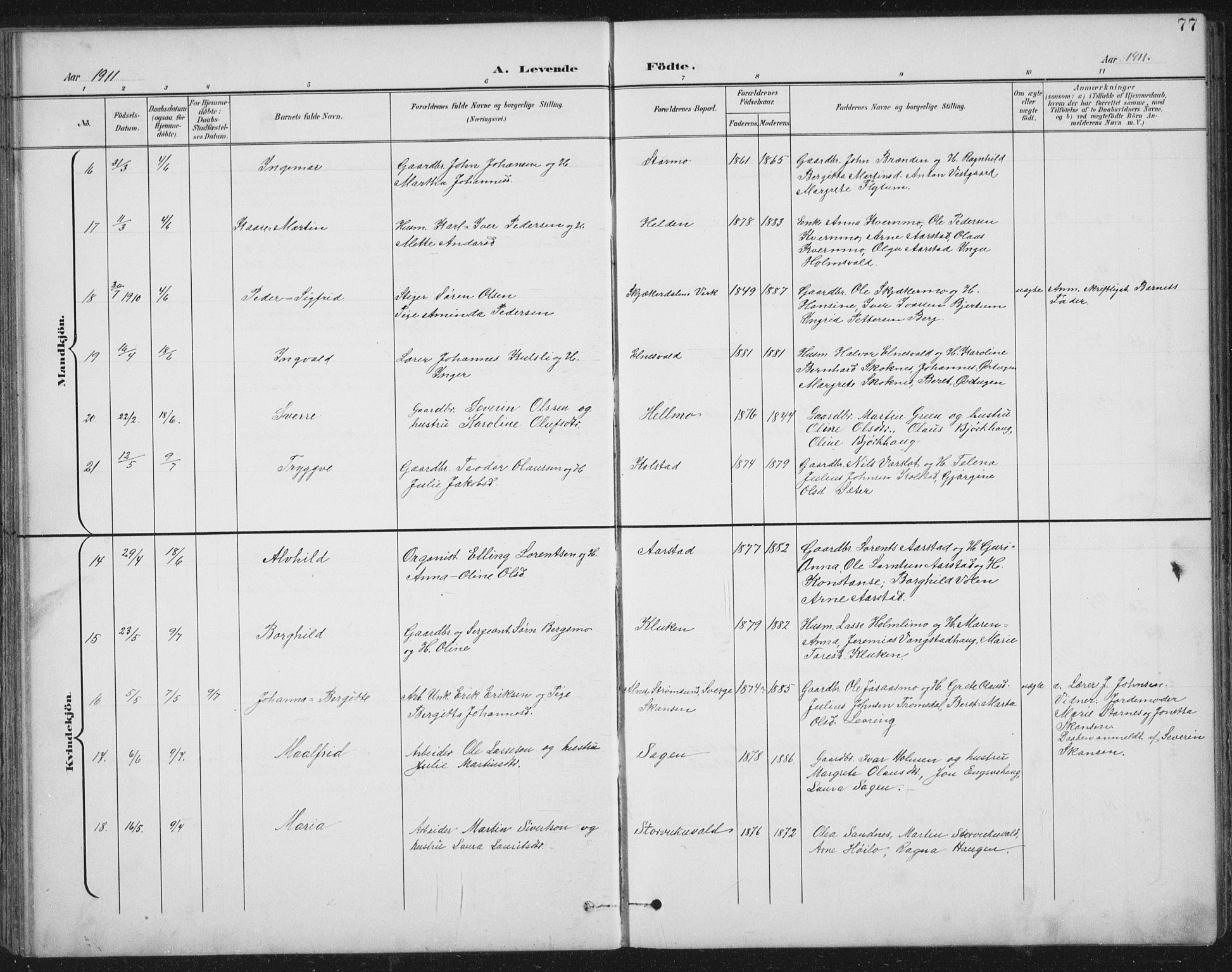 Ministerialprotokoller, klokkerbøker og fødselsregistre - Nord-Trøndelag, AV/SAT-A-1458/724/L0269: Parish register (copy) no. 724C05, 1899-1920, p. 77