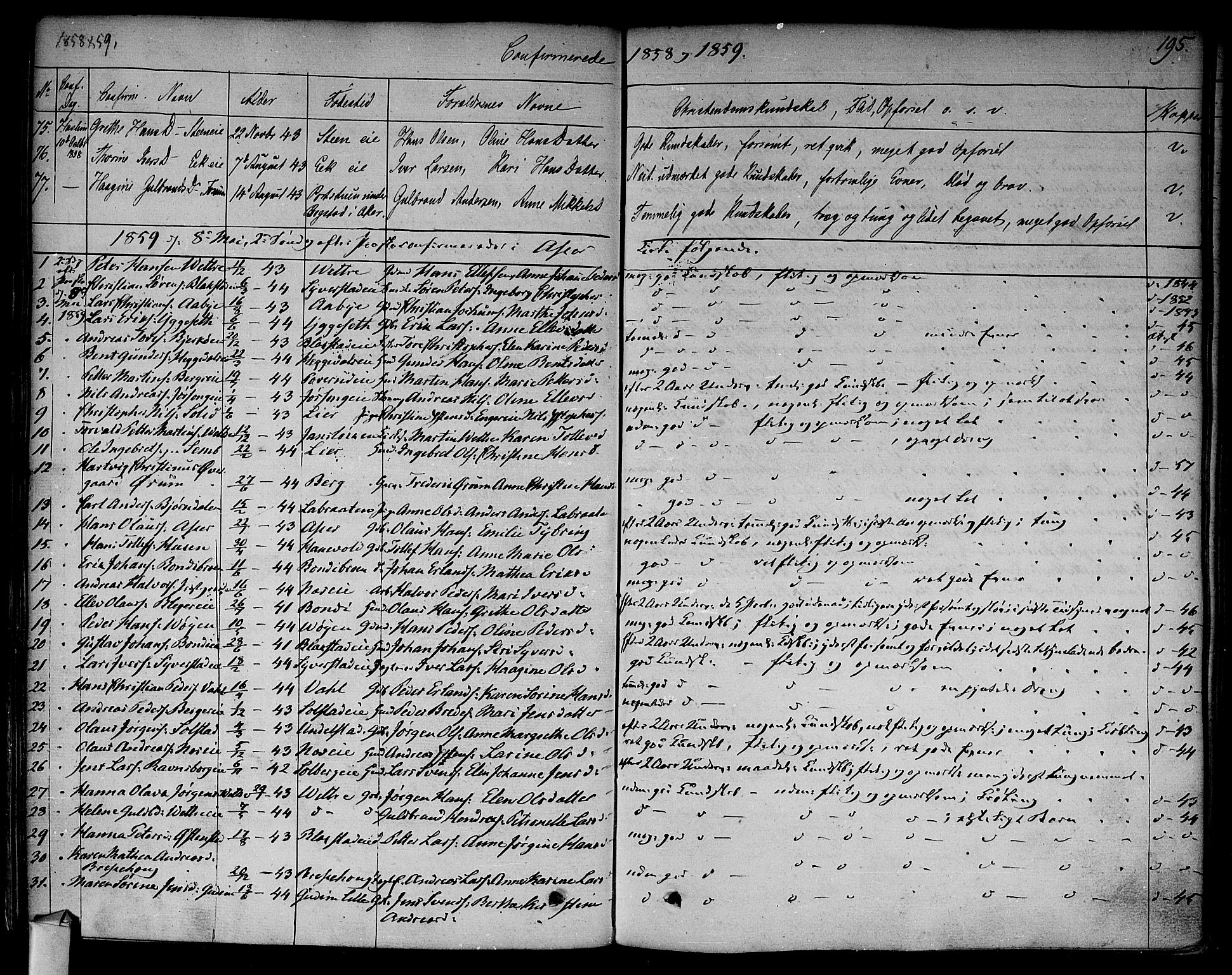 Asker prestekontor Kirkebøker, SAO/A-10256a/F/Fa/L0009: Parish register (official) no. I 9, 1825-1878, p. 195
