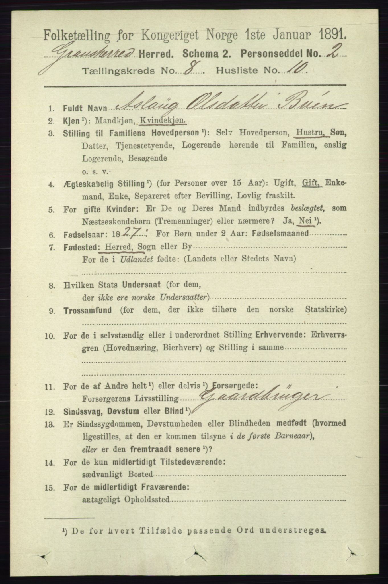 RA, 1891 census for 0824 Gransherad, 1891, p. 1458