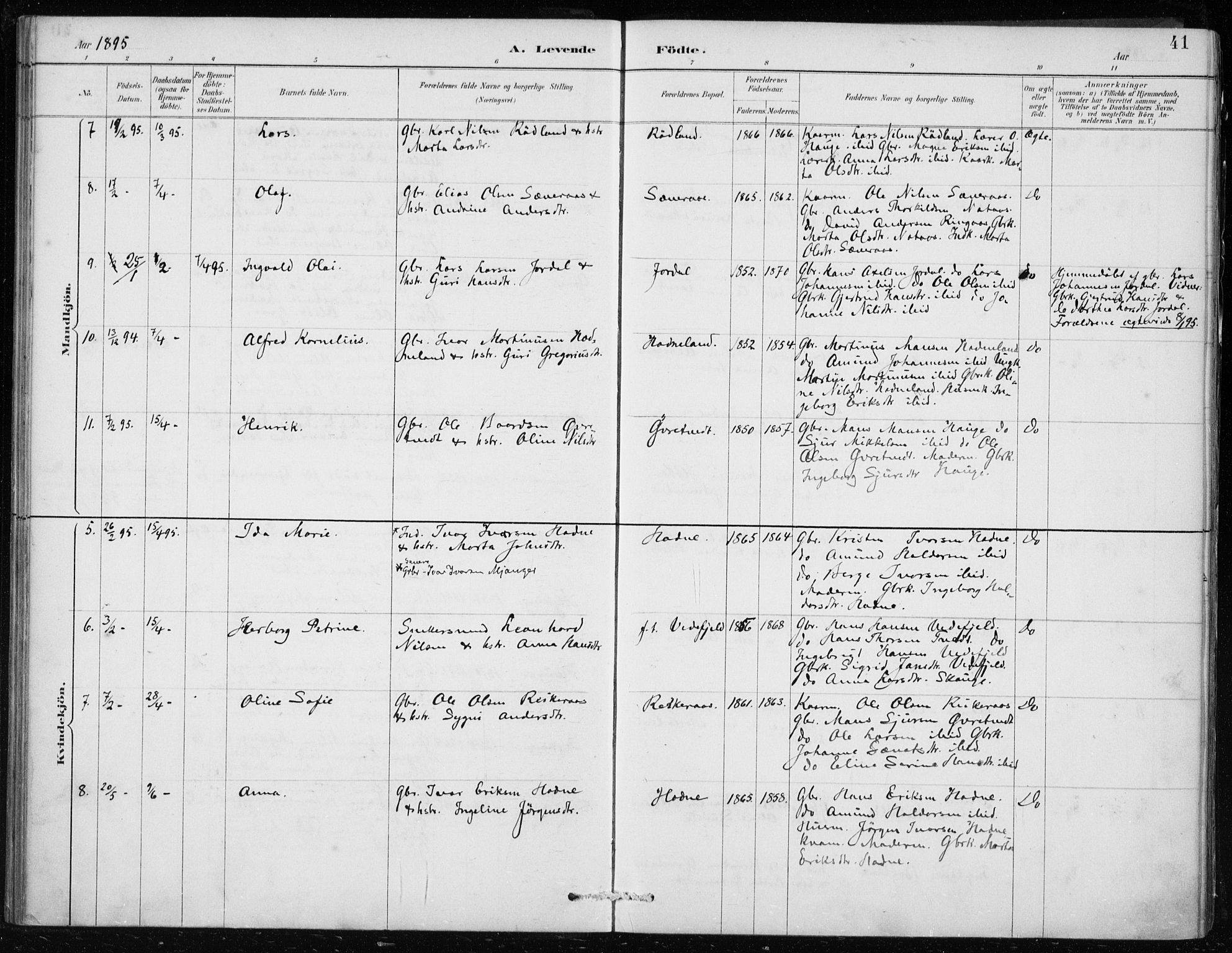 Lindås Sokneprestembete, AV/SAB-A-76701/H/Haa/Haaf/L0001: Parish register (official) no. F  1, 1886-1897, p. 41
