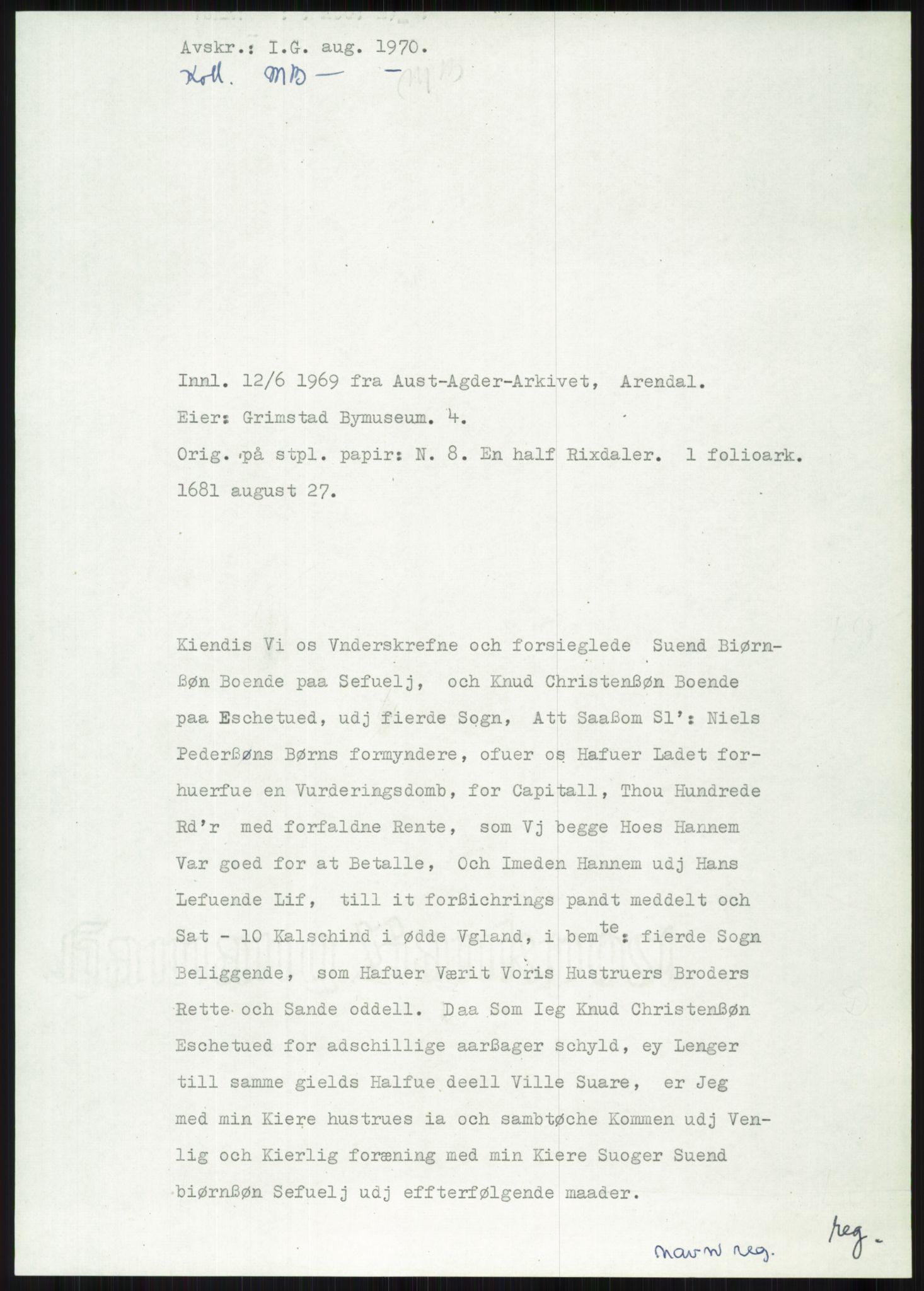 Samlinger til kildeutgivelse, Diplomavskriftsamlingen, AV/RA-EA-4053/H/Ha, p. 2433