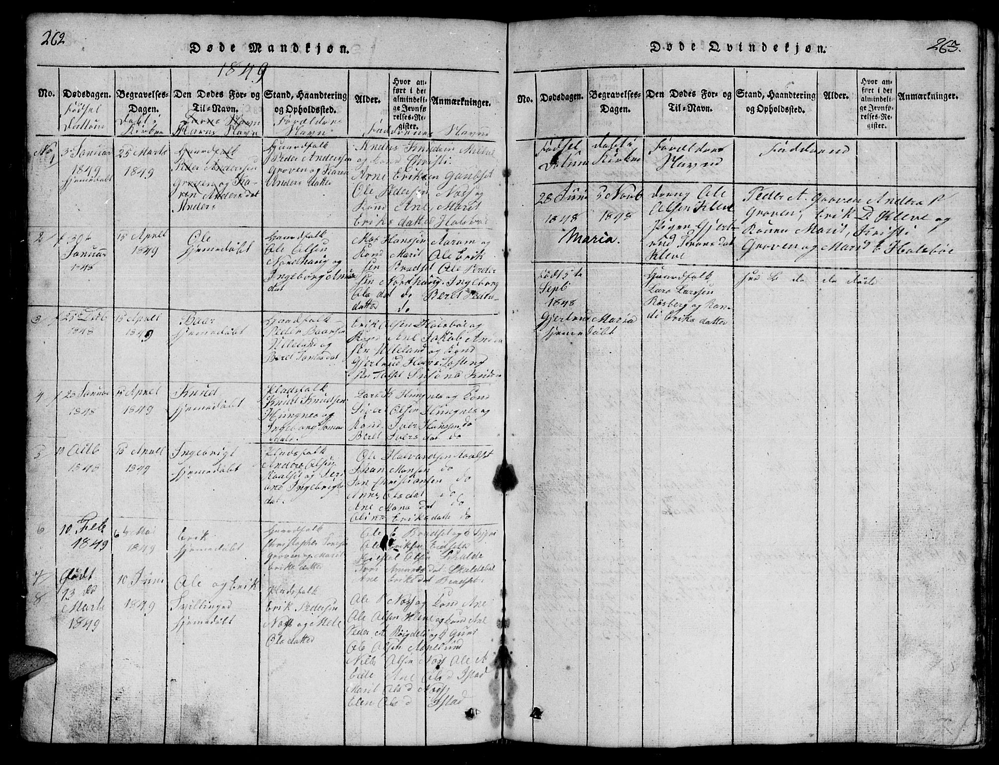 Ministerialprotokoller, klokkerbøker og fødselsregistre - Møre og Romsdal, AV/SAT-A-1454/557/L0683: Parish register (copy) no. 557C01, 1818-1862, p. 262-263