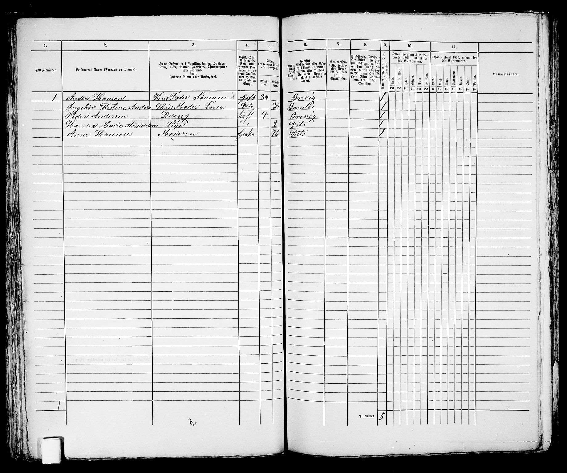 RA, 1865 census for Brevik, 1865, p. 175