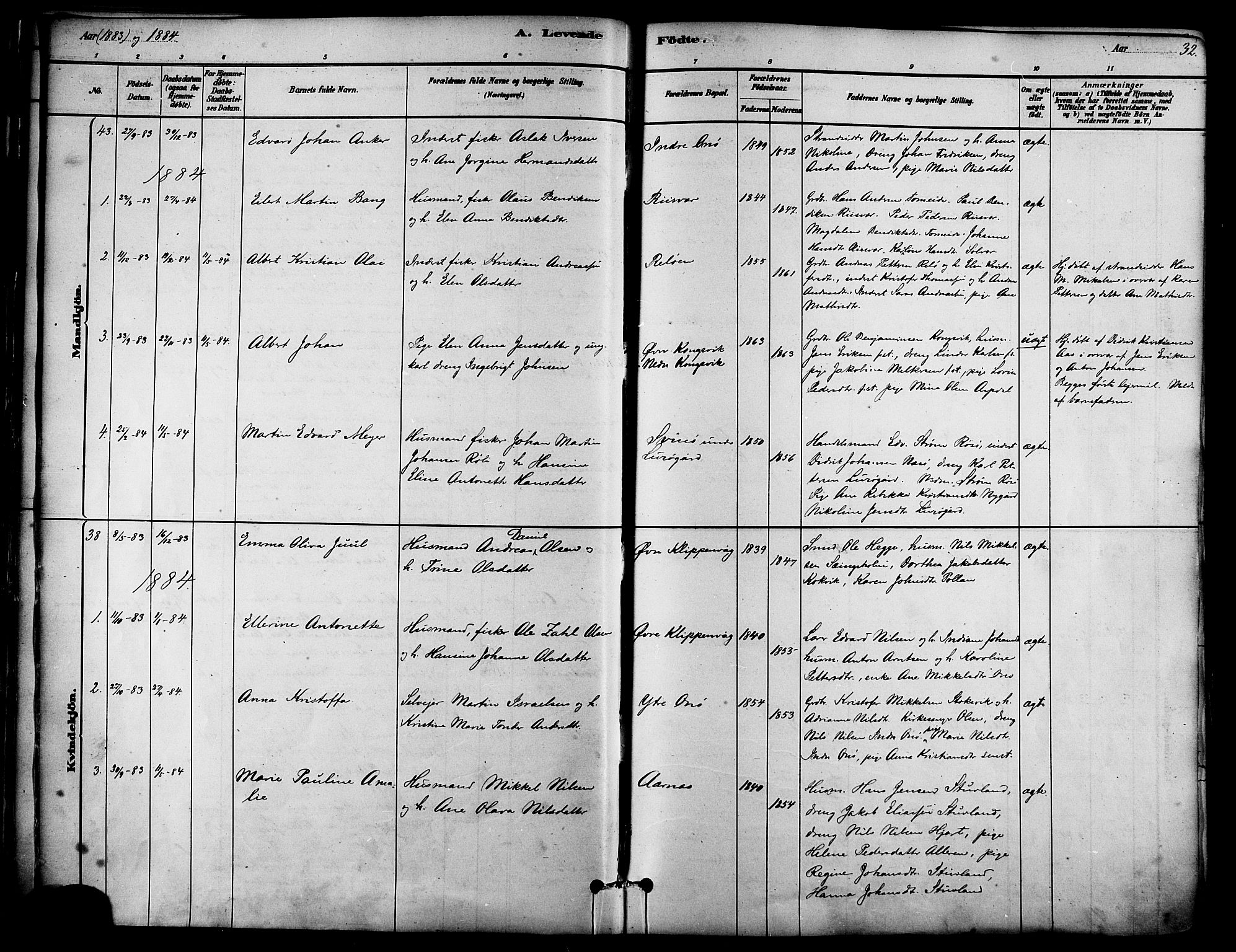 Ministerialprotokoller, klokkerbøker og fødselsregistre - Nordland, SAT/A-1459/839/L0568: Parish register (official) no. 839A05, 1880-1902, p. 32