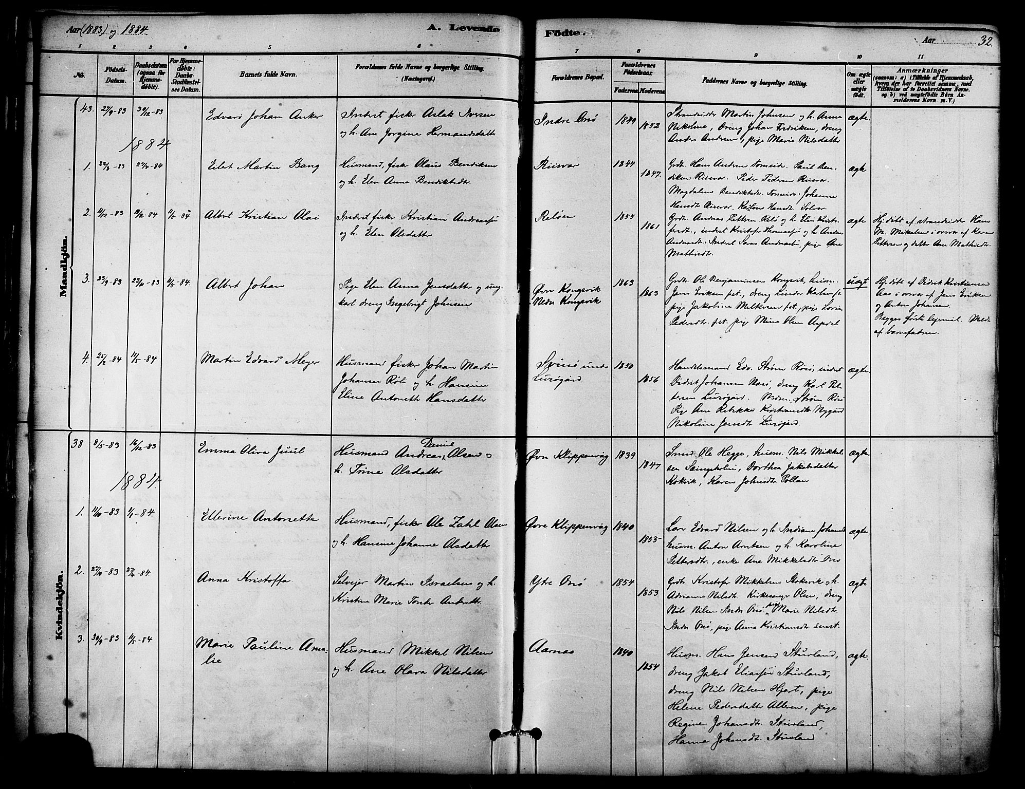 Ministerialprotokoller, klokkerbøker og fødselsregistre - Nordland, AV/SAT-A-1459/839/L0568: Parish register (official) no. 839A05, 1880-1902, p. 32