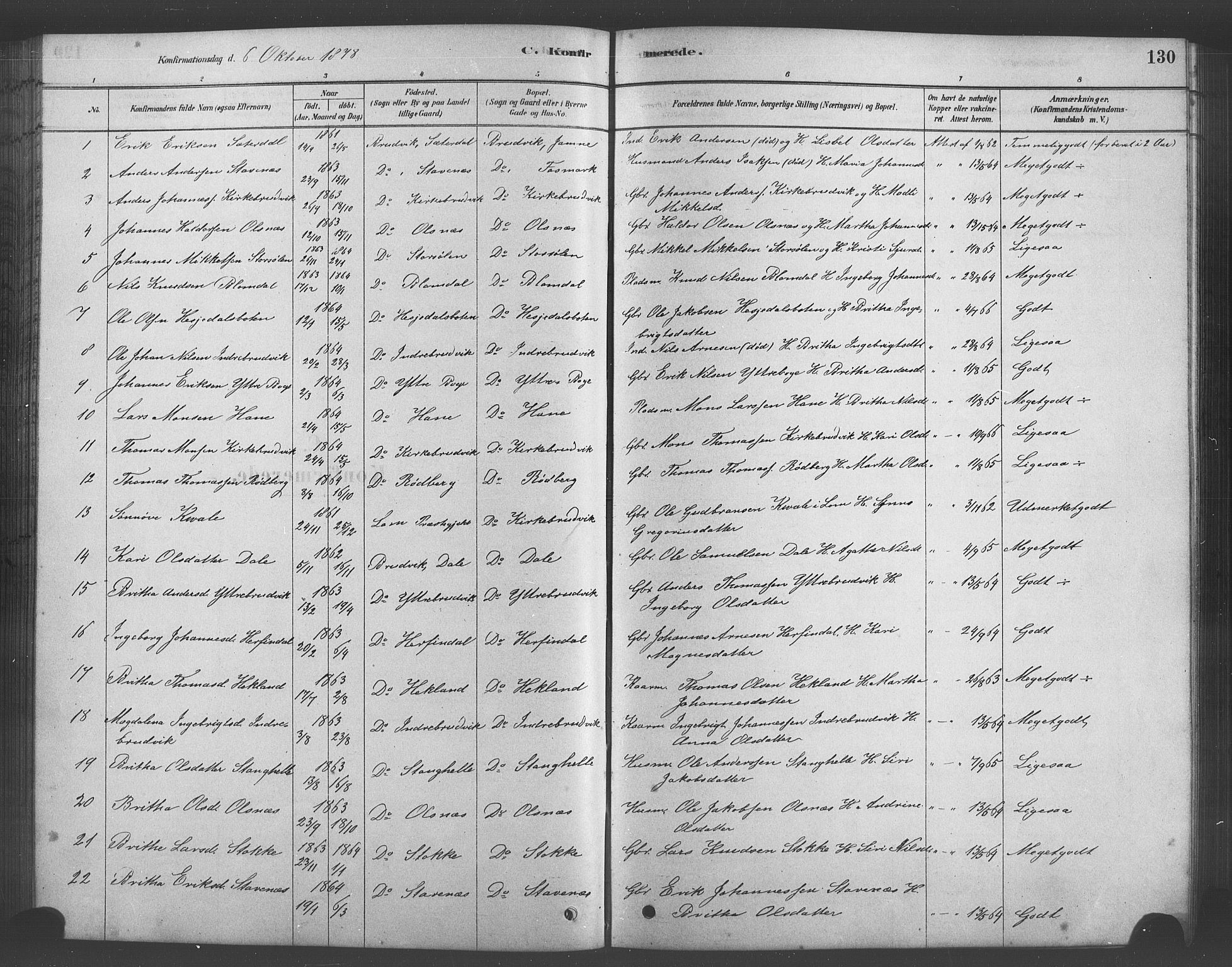 Bruvik Sokneprestembete, SAB/A-74701/H/Hab: Parish register (copy) no. A 1, 1878-1907, p. 130