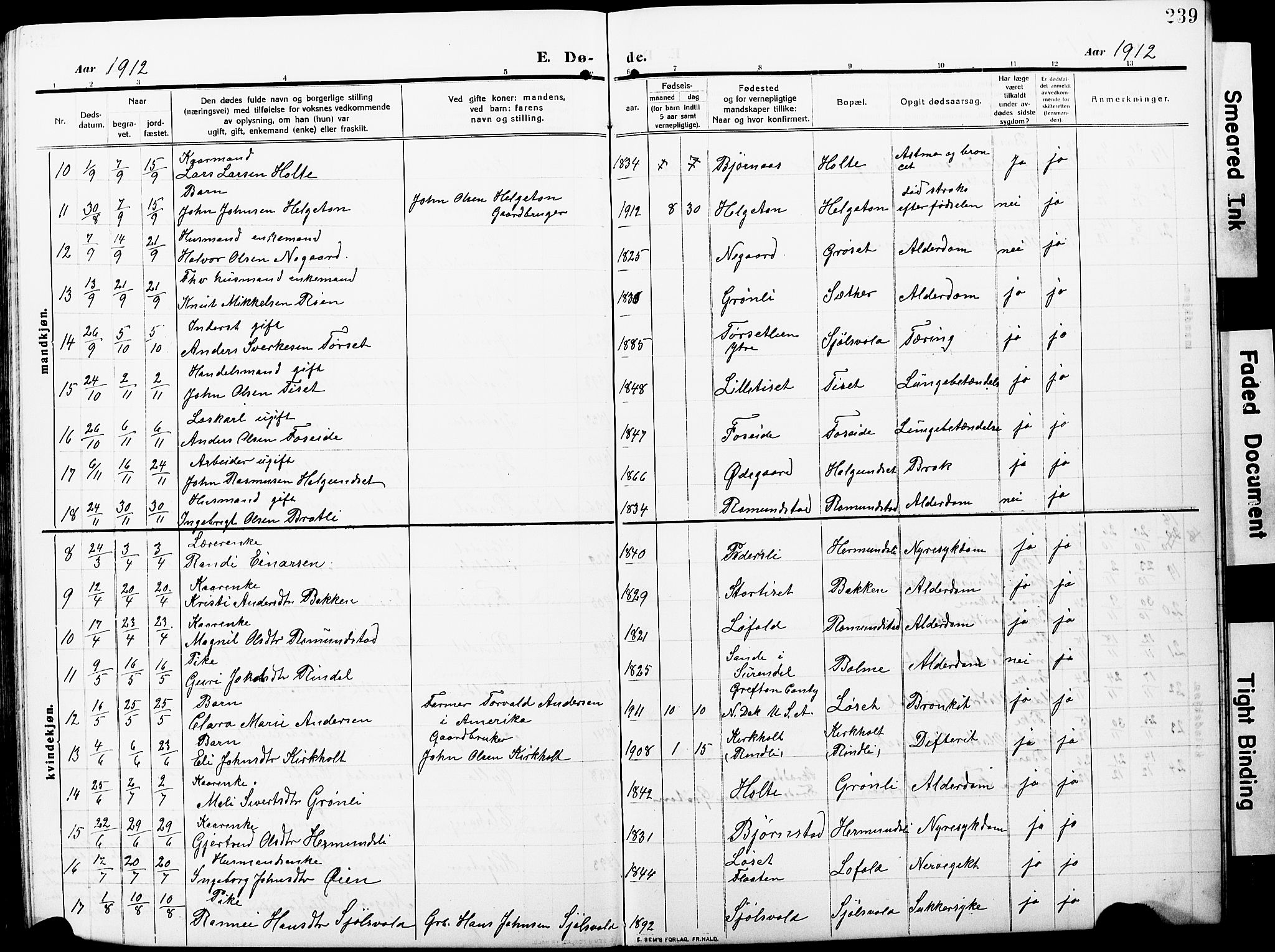 Ministerialprotokoller, klokkerbøker og fødselsregistre - Møre og Romsdal, AV/SAT-A-1454/598/L1079: Parish register (copy) no. 598C04, 1909-1927, p. 239