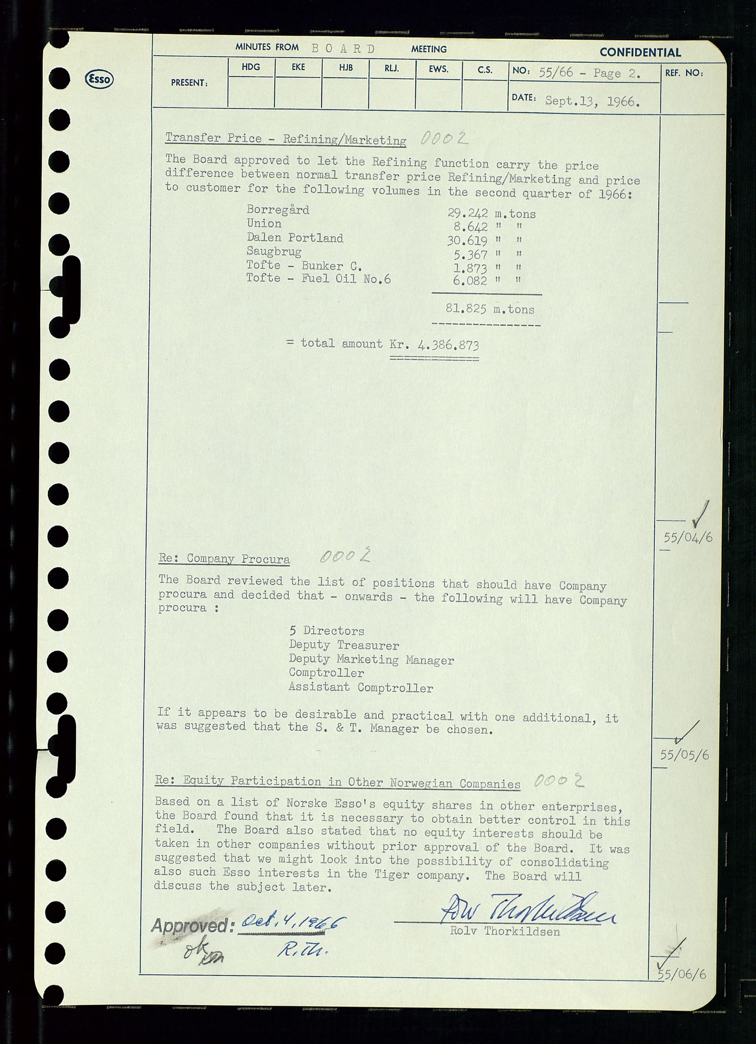 Pa 0982 - Esso Norge A/S, AV/SAST-A-100448/A/Aa/L0002/0002: Den administrerende direksjon Board minutes (styrereferater) / Den administrerende direksjon Board minutes (styrereferater), 1966, p. 115