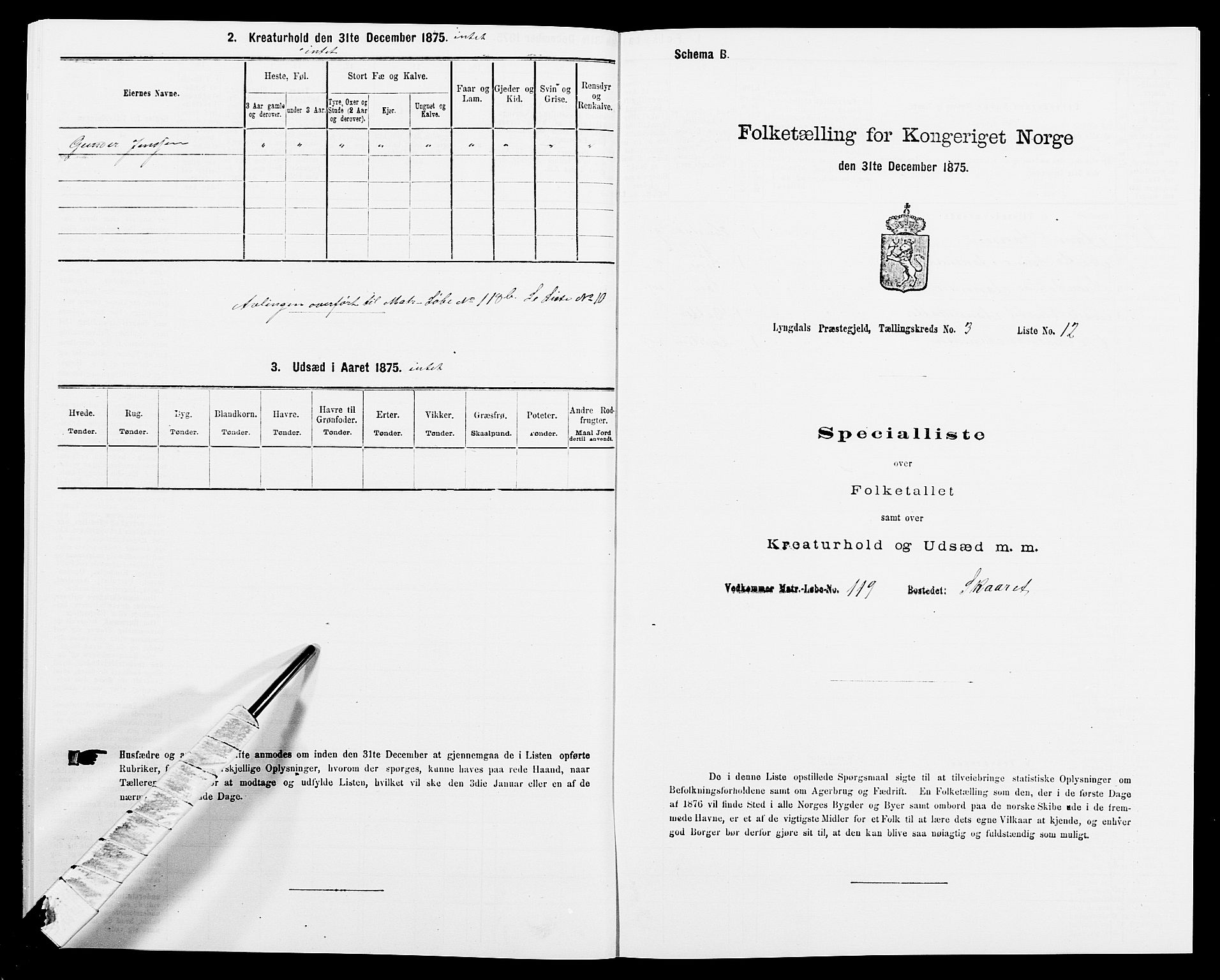 SAK, 1875 census for 1032P Lyngdal, 1875, p. 499