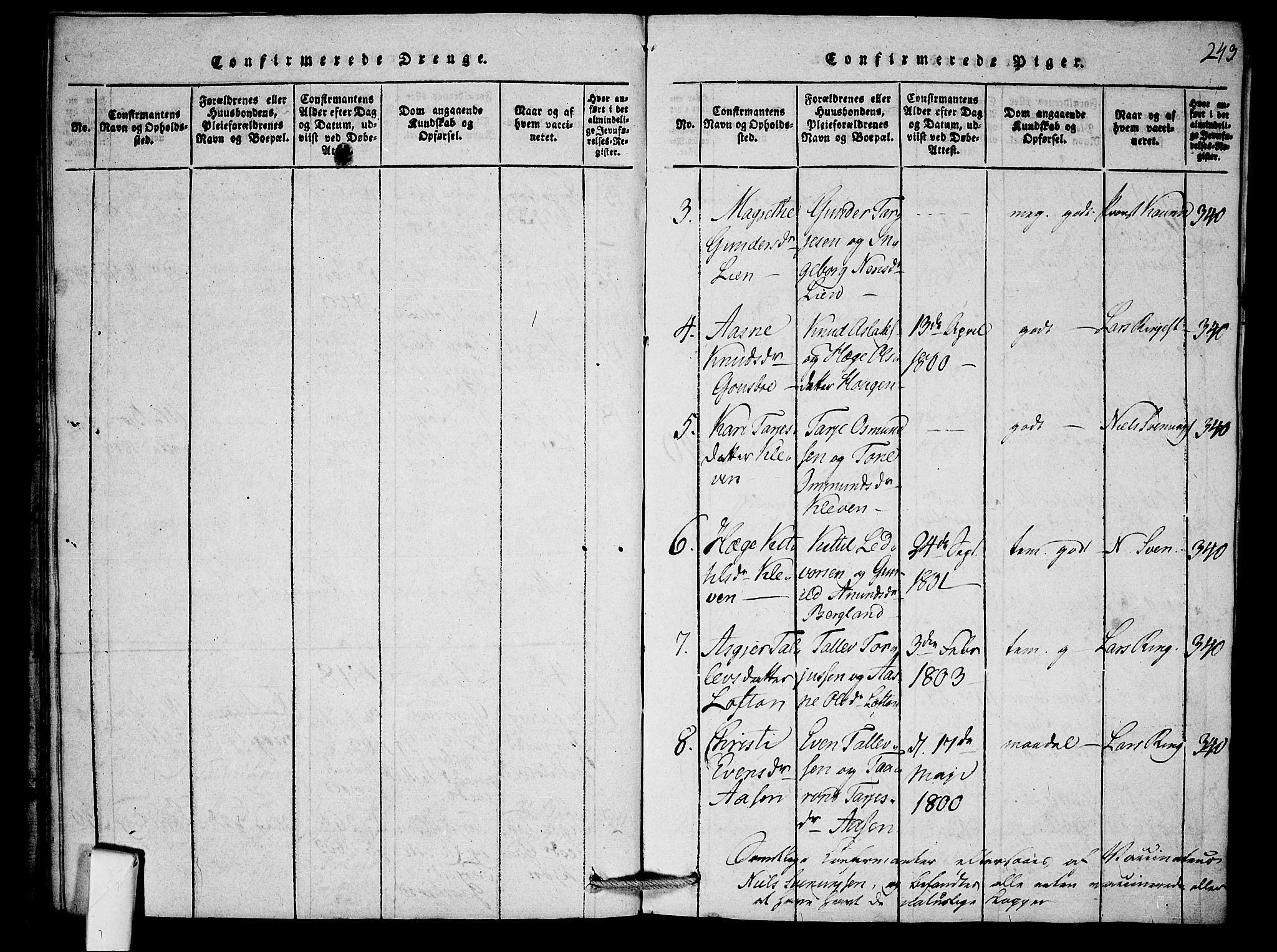 Mo kirkebøker, SAKO/A-286/F/Fb/L0001: Parish register (official) no. II 1, 1814-1844, p. 243