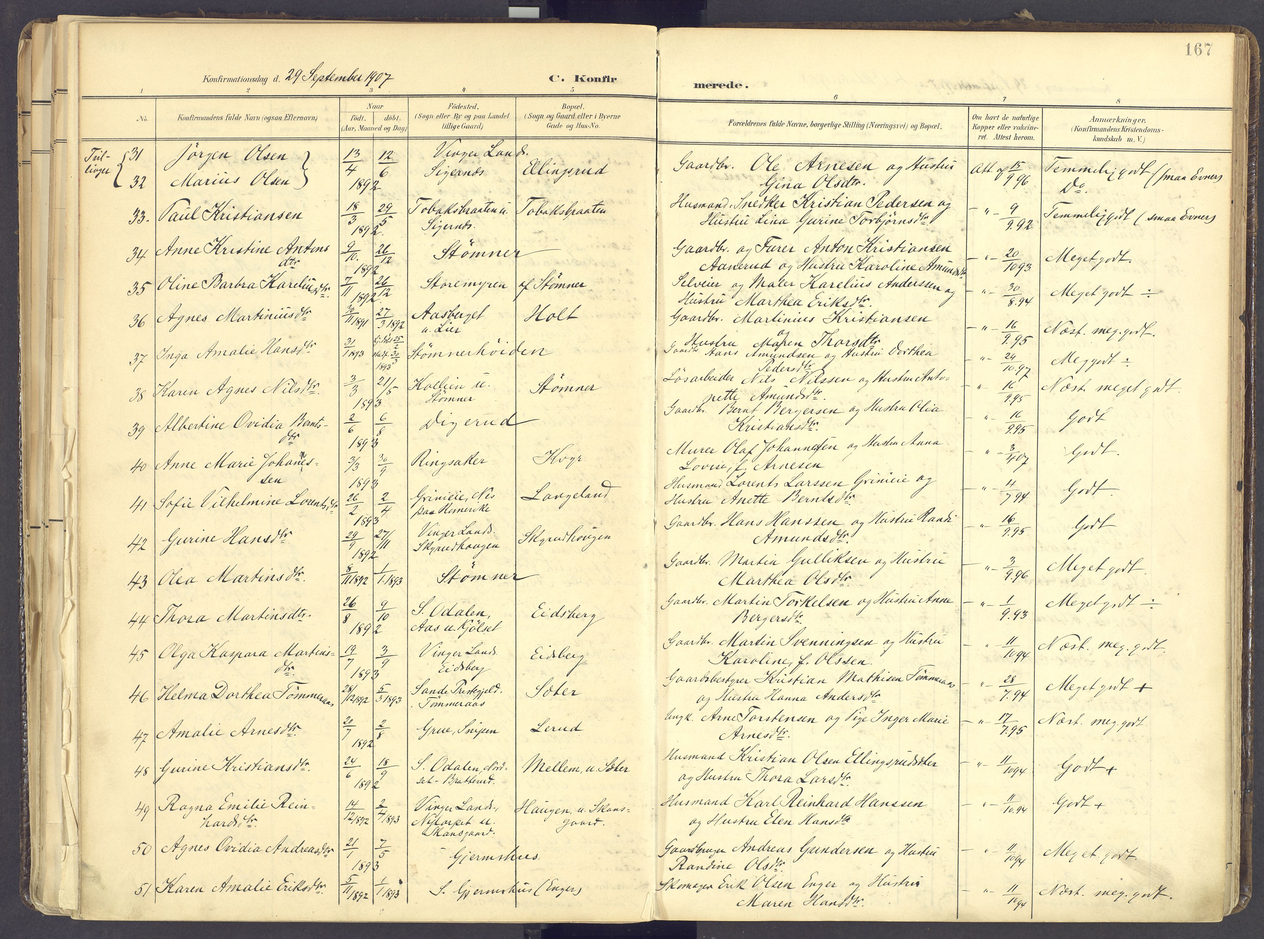 Vinger prestekontor, AV/SAH-PREST-024/H/Ha/Haa/L0017: Parish register (official) no. 17, 1901-1927, p. 167