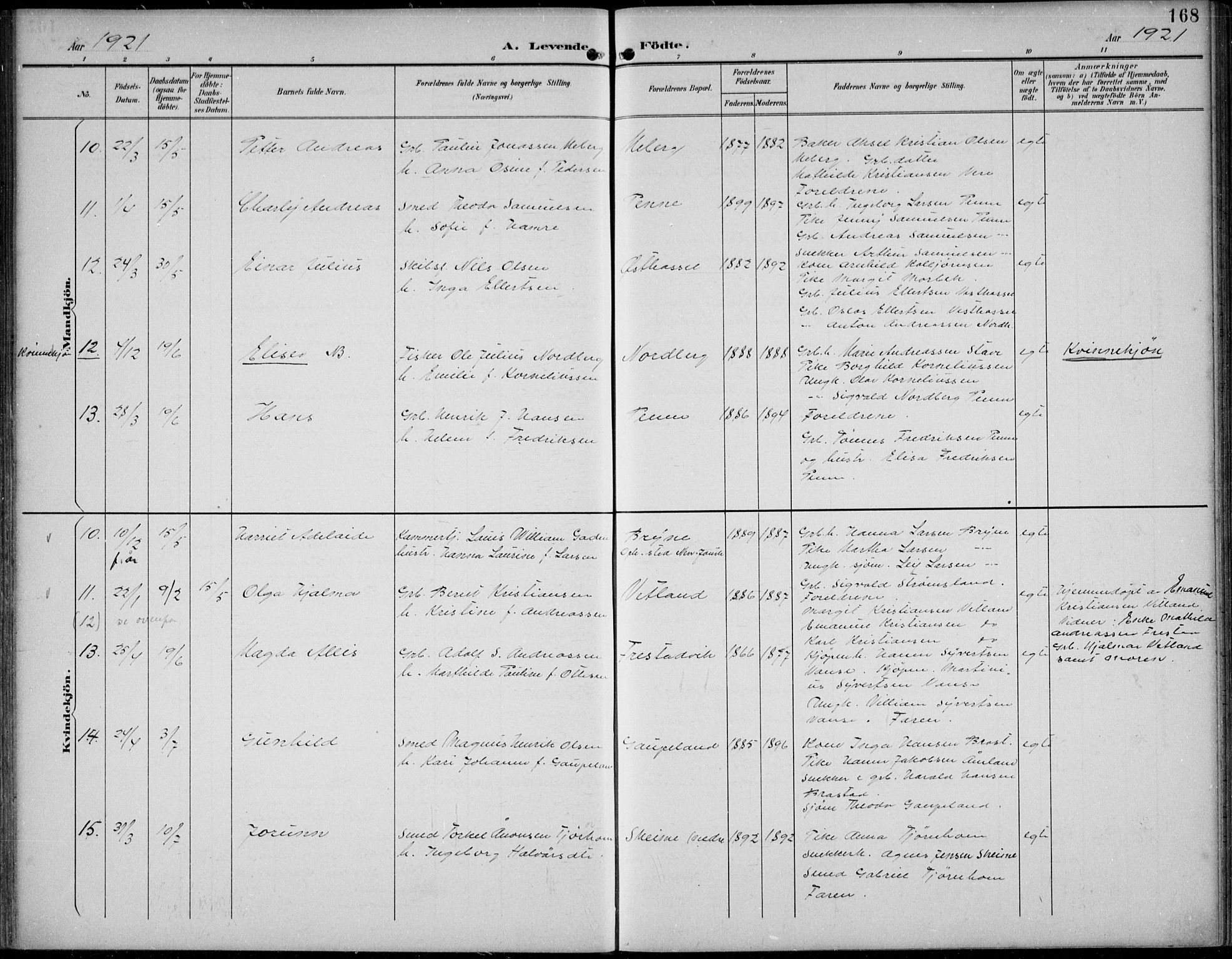 Lista sokneprestkontor, AV/SAK-1111-0027/F/Fb/L0005: Parish register (copy) no. B 5, 1892-1923, p. 168