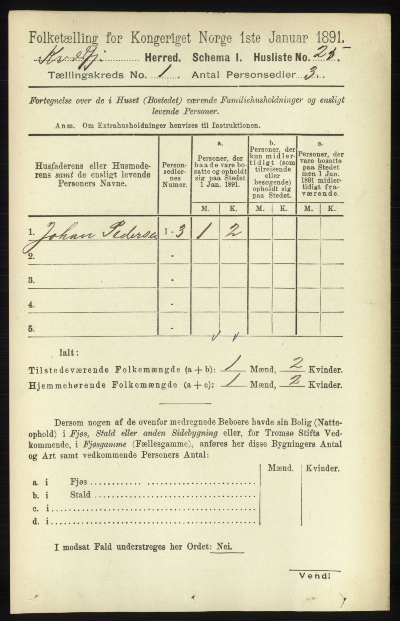 RA, 1891 census for 1911 Kvæfjord, 1891, p. 45