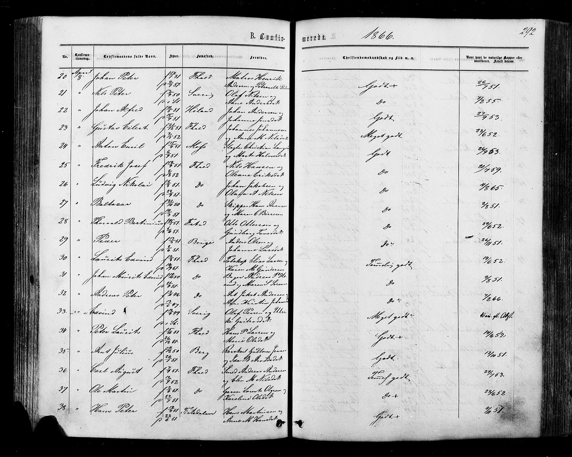 Halden prestekontor Kirkebøker, AV/SAO-A-10909/F/Fa/L0009: Parish register (official) no. I 9, 1866-1877, p. 292