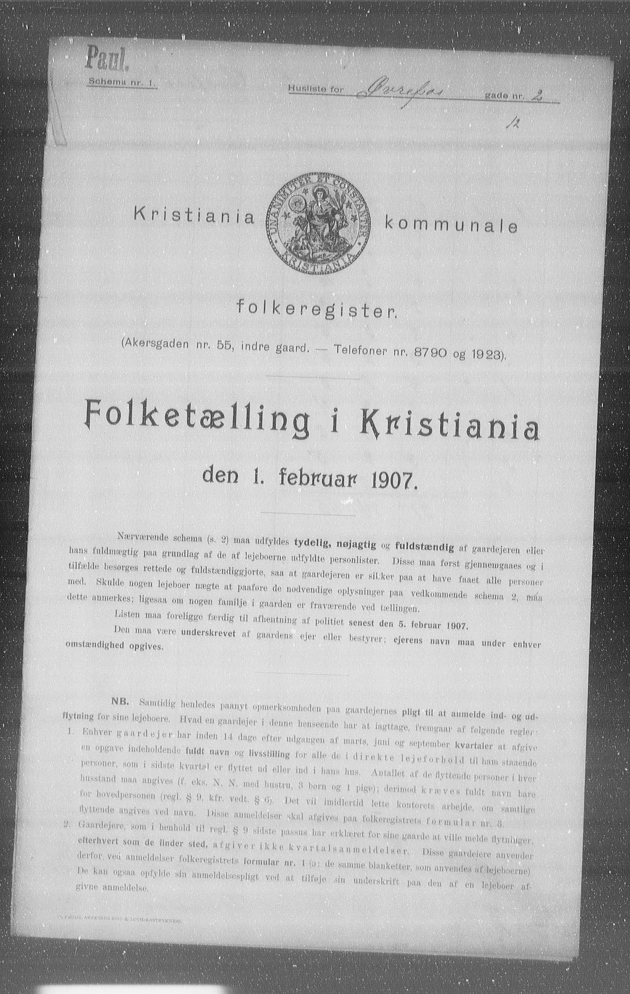 OBA, Municipal Census 1907 for Kristiania, 1907, p. 66119