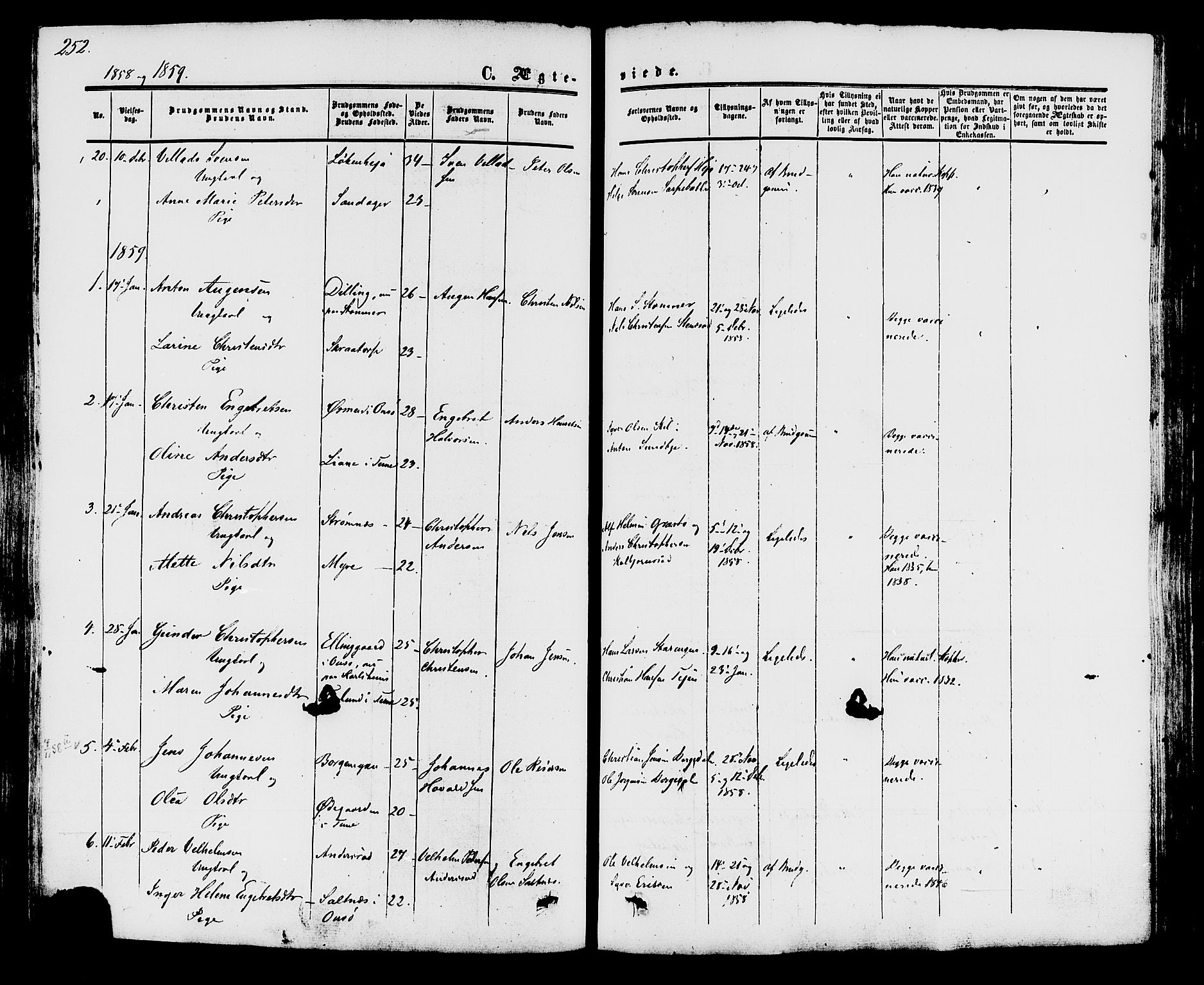 Råde prestekontor kirkebøker, AV/SAO-A-2009/F/Fa/L0006: Parish register (official) no. 6, 1854-1877, p. 252