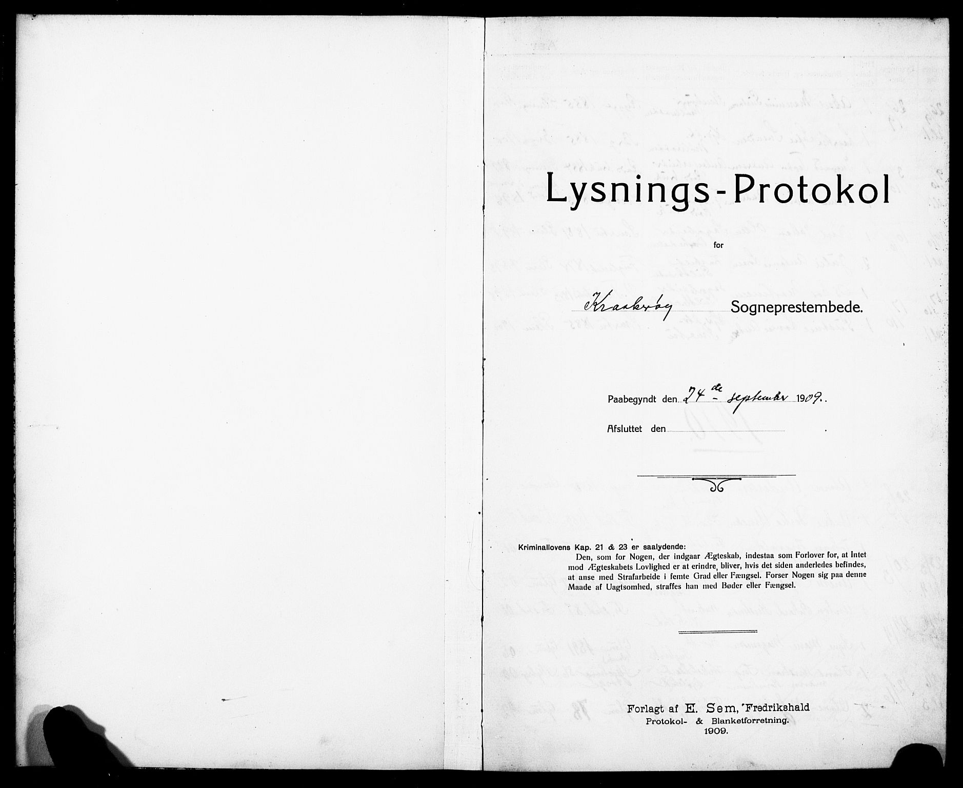 Kråkerøy prestekontor Kirkebøker, AV/SAO-A-10912/H/Ha/L0002: Banns register no. 2, 1909-1918