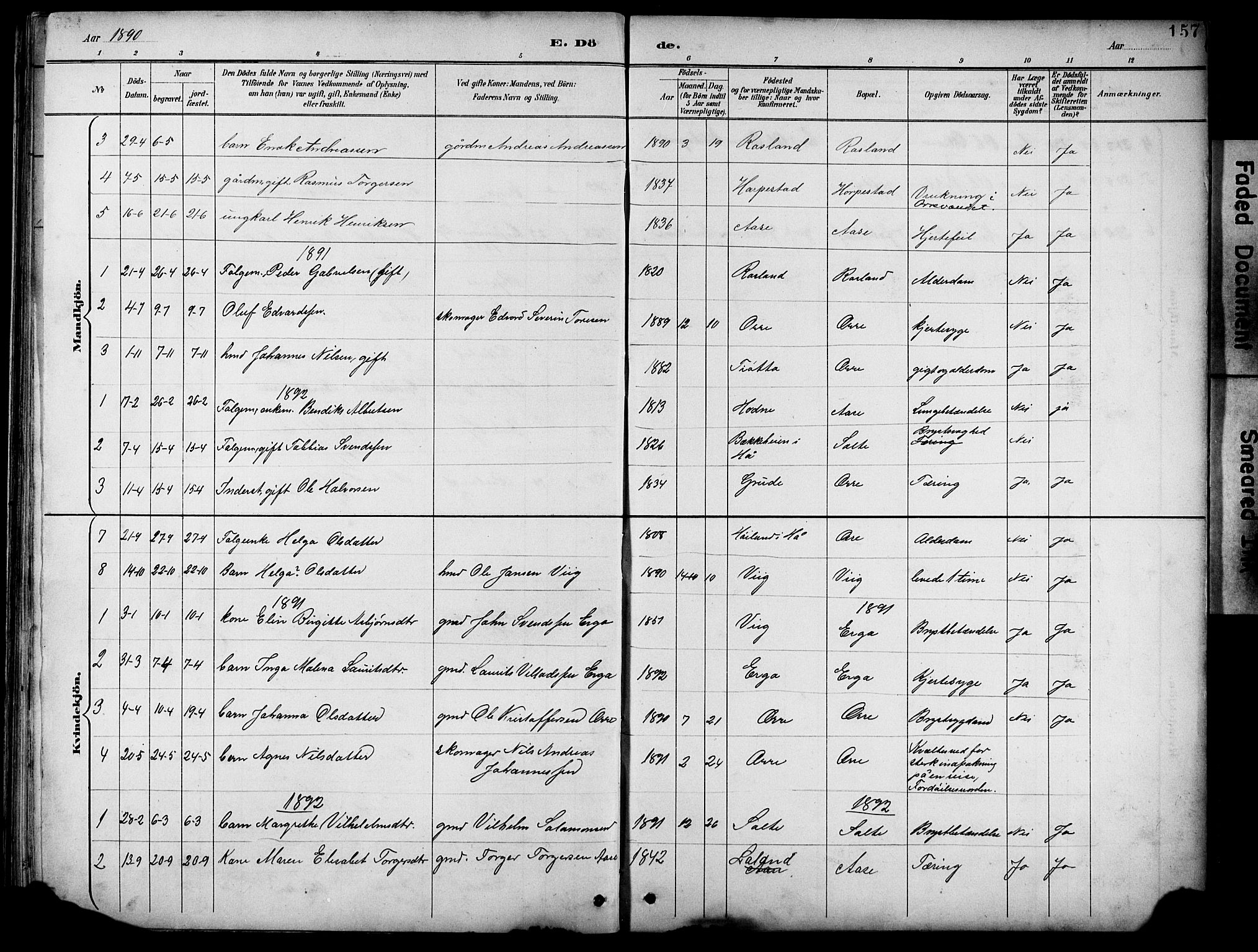 Klepp sokneprestkontor, AV/SAST-A-101803/001/3/30BB/L0005: Parish register (copy) no. B 5, 1889-1918, p. 157