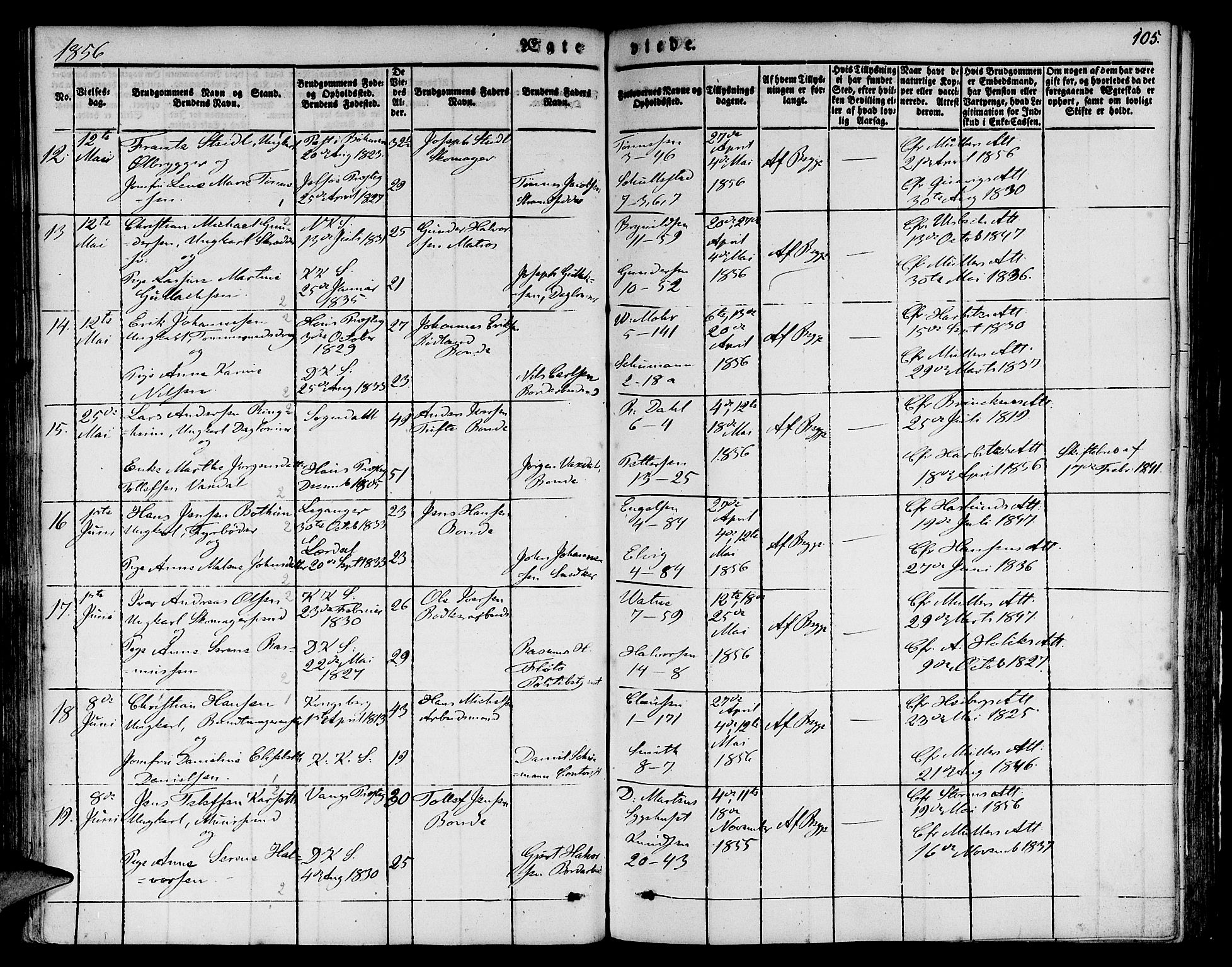 Nykirken Sokneprestembete, SAB/A-77101/H/Hab: Parish register (copy) no. D 1, 1832-1867, p. 105