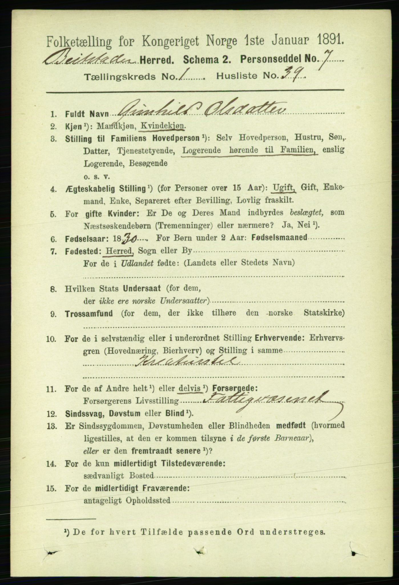 RA, 1891 census for 1727 Beitstad, 1891, p. 313