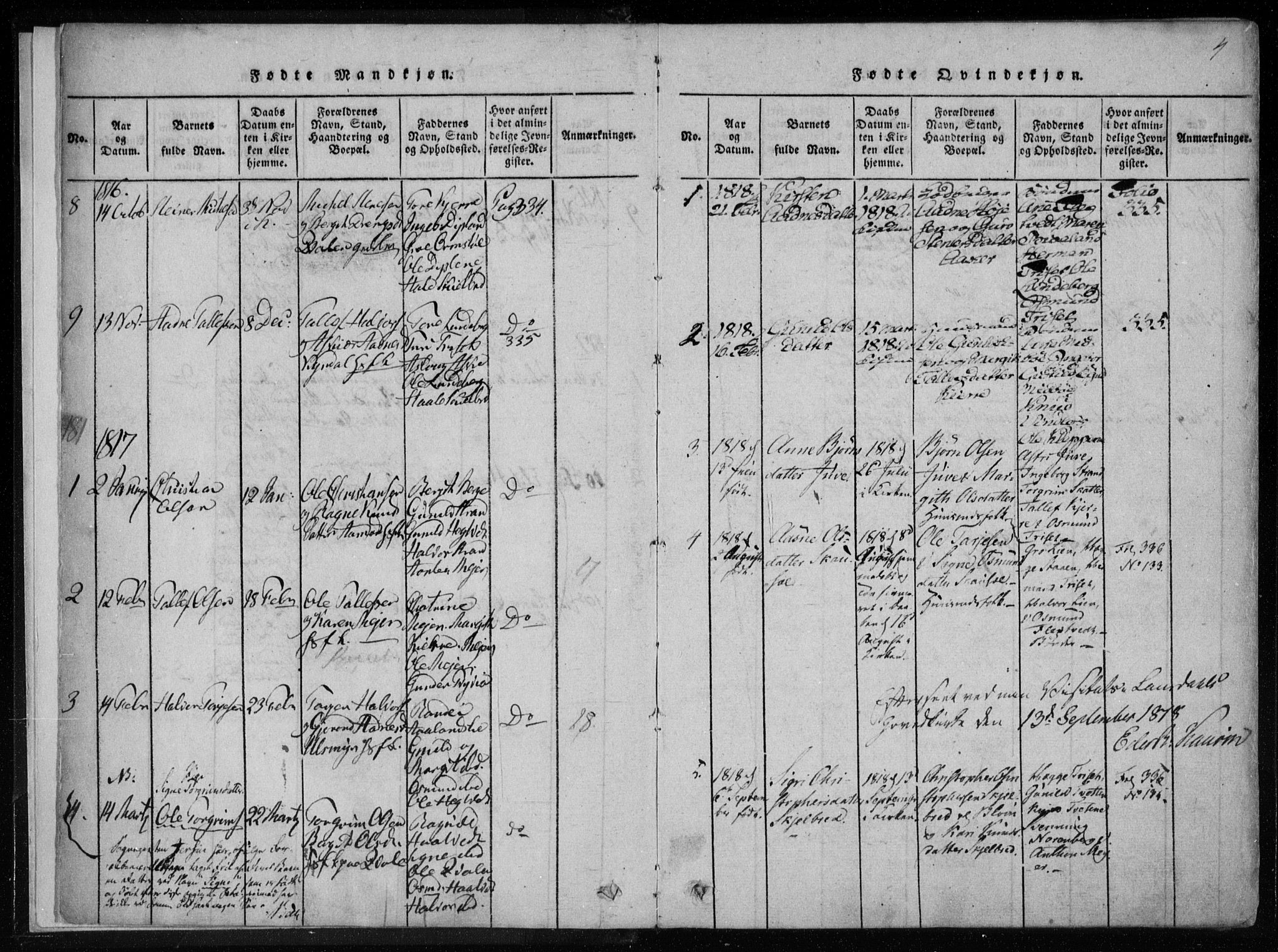 Lårdal kirkebøker, SAKO/A-284/F/Fa/L0005: Parish register (official) no. I 5, 1815-1860, p. 4