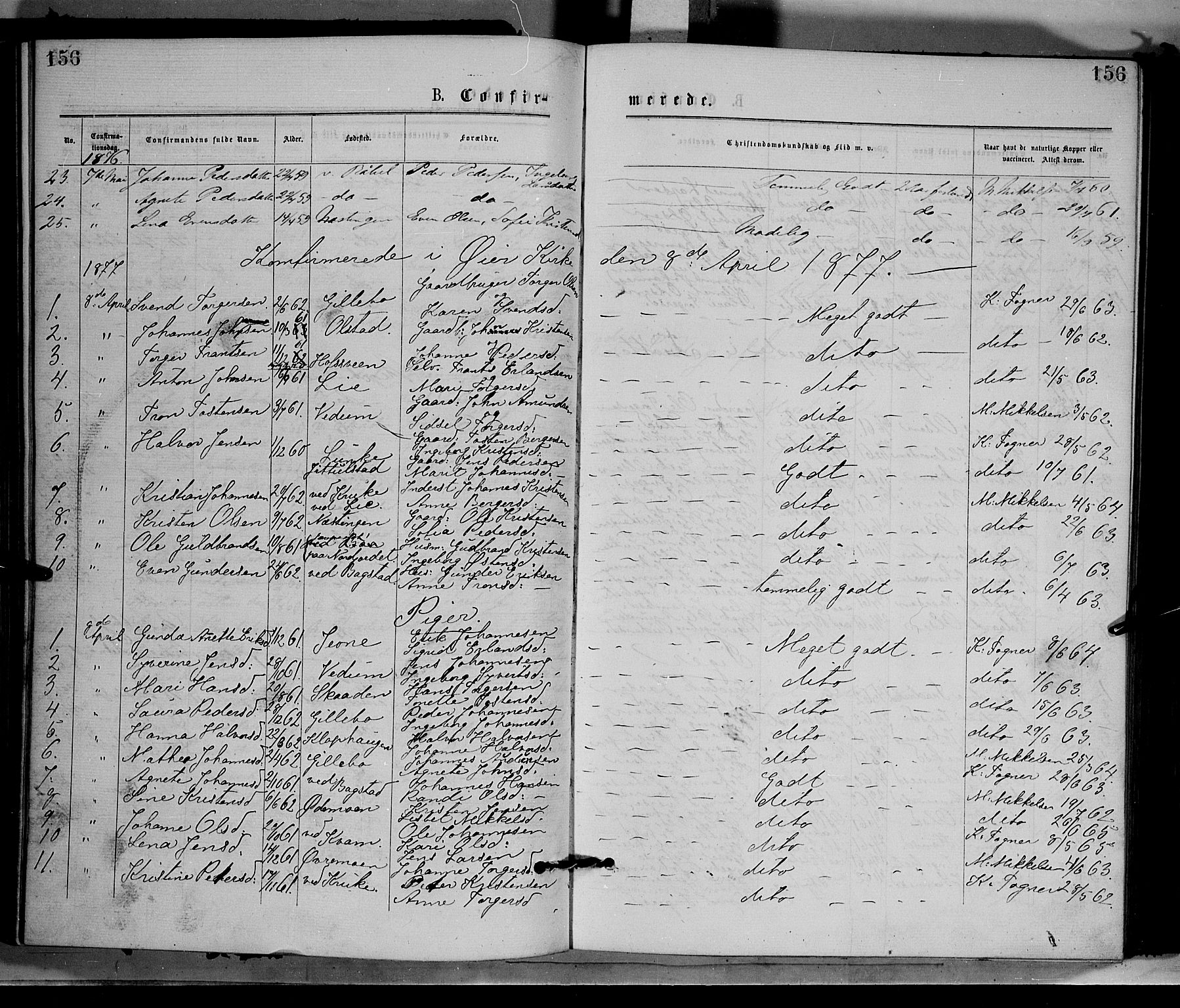 Øyer prestekontor, SAH/PREST-084/H/Ha/Haa/L0007: Parish register (official) no. 7, 1875-1878, p. 156