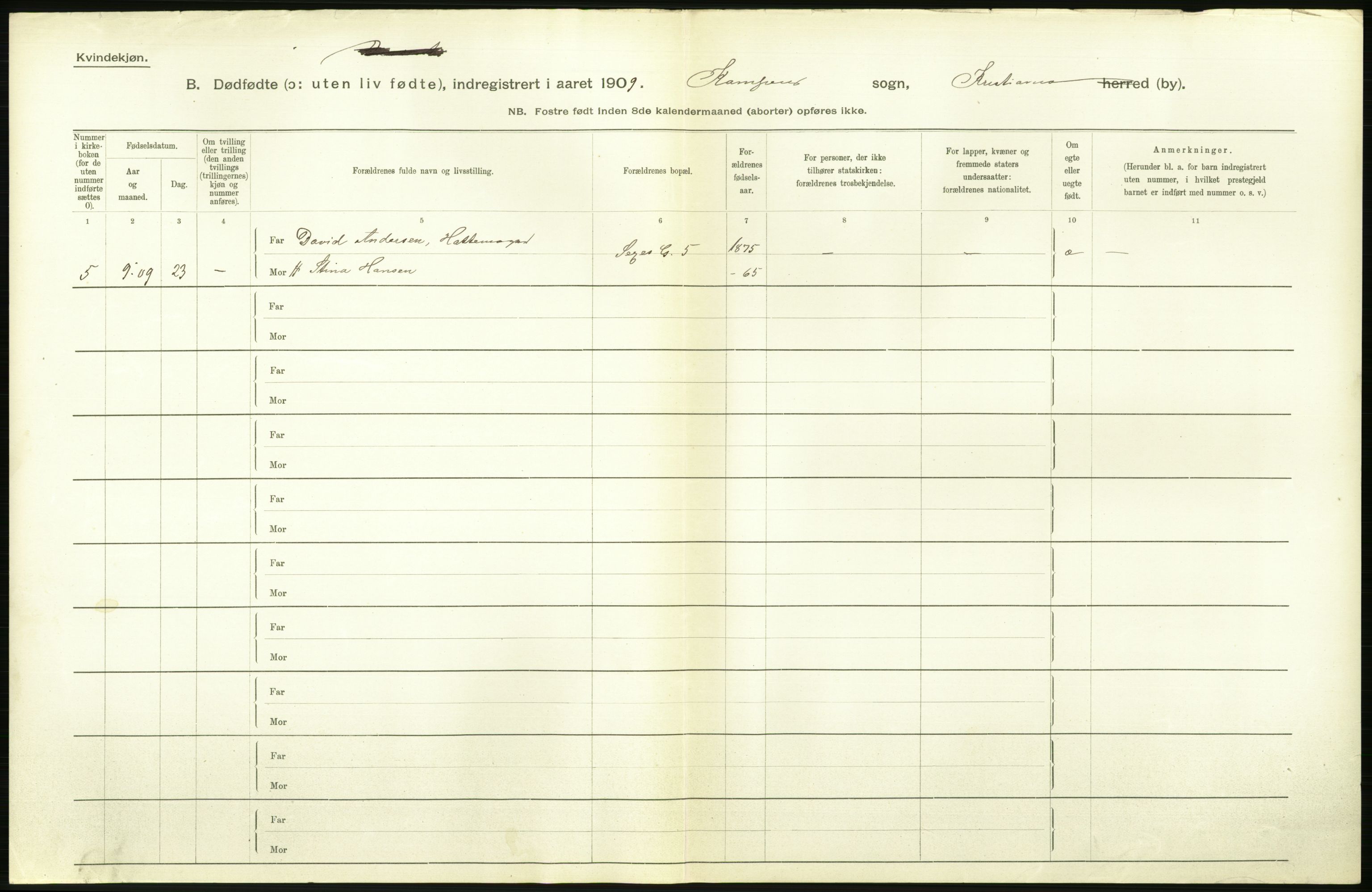 Statistisk sentralbyrå, Sosiodemografiske emner, Befolkning, AV/RA-S-2228/D/Df/Dfa/Dfag/L0010: Kristiania: Døde, dødfødte., 1909, p. 450