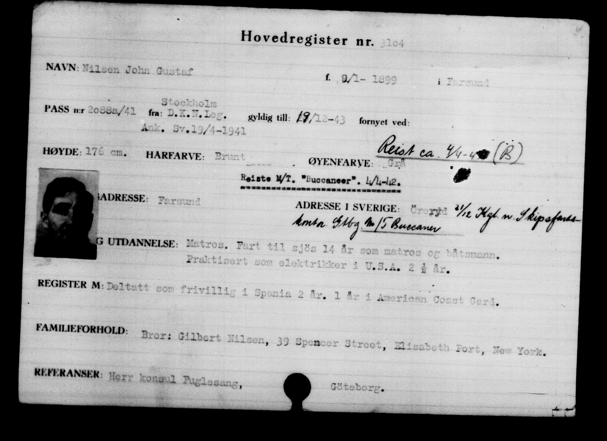 Utenriksstasjonene, Legasjonen i Stockholm, Flyktningkontoret, AV/RA-S-6753/V/Va/L0003: Kjesäterkartoteket, flyktninger med registreringsnr. 2001-3495, 1940-1945, p. 1535