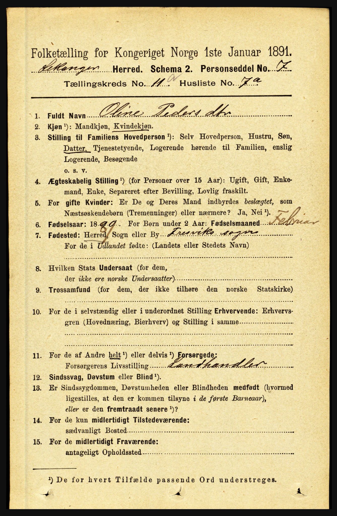 RA, 1891 census for 1419 Leikanger, 1891, p. 2012