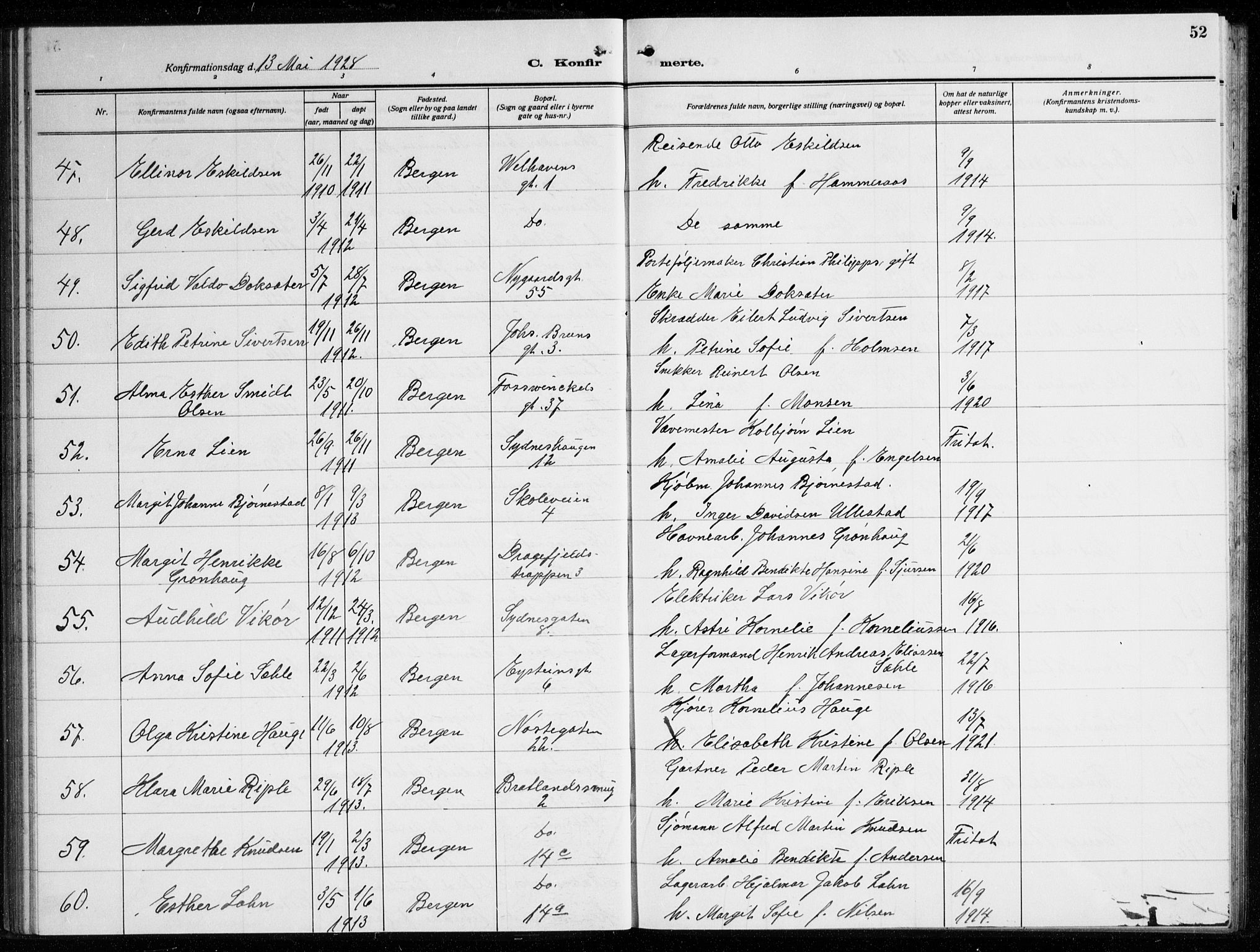 Johanneskirken sokneprestembete, SAB/A-76001/H/Haa/L0010: Parish register (official) no. C 3, 1925-1935, p. 52