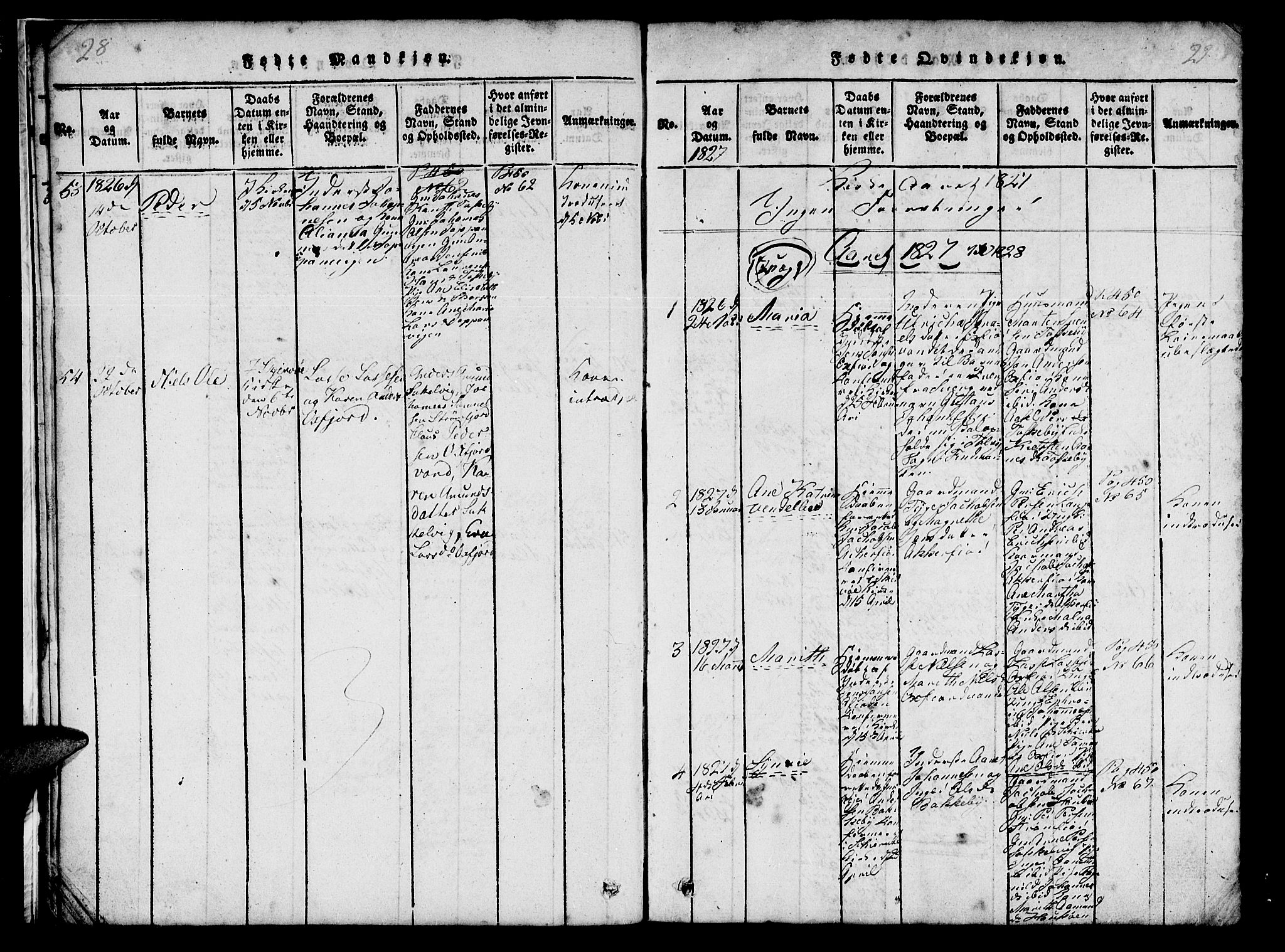 Skjervøy sokneprestkontor, AV/SATØ-S-1300/H/Ha/Hab/L0001klokker: Parish register (copy) no. 1, 1825-1838, p. 28-29