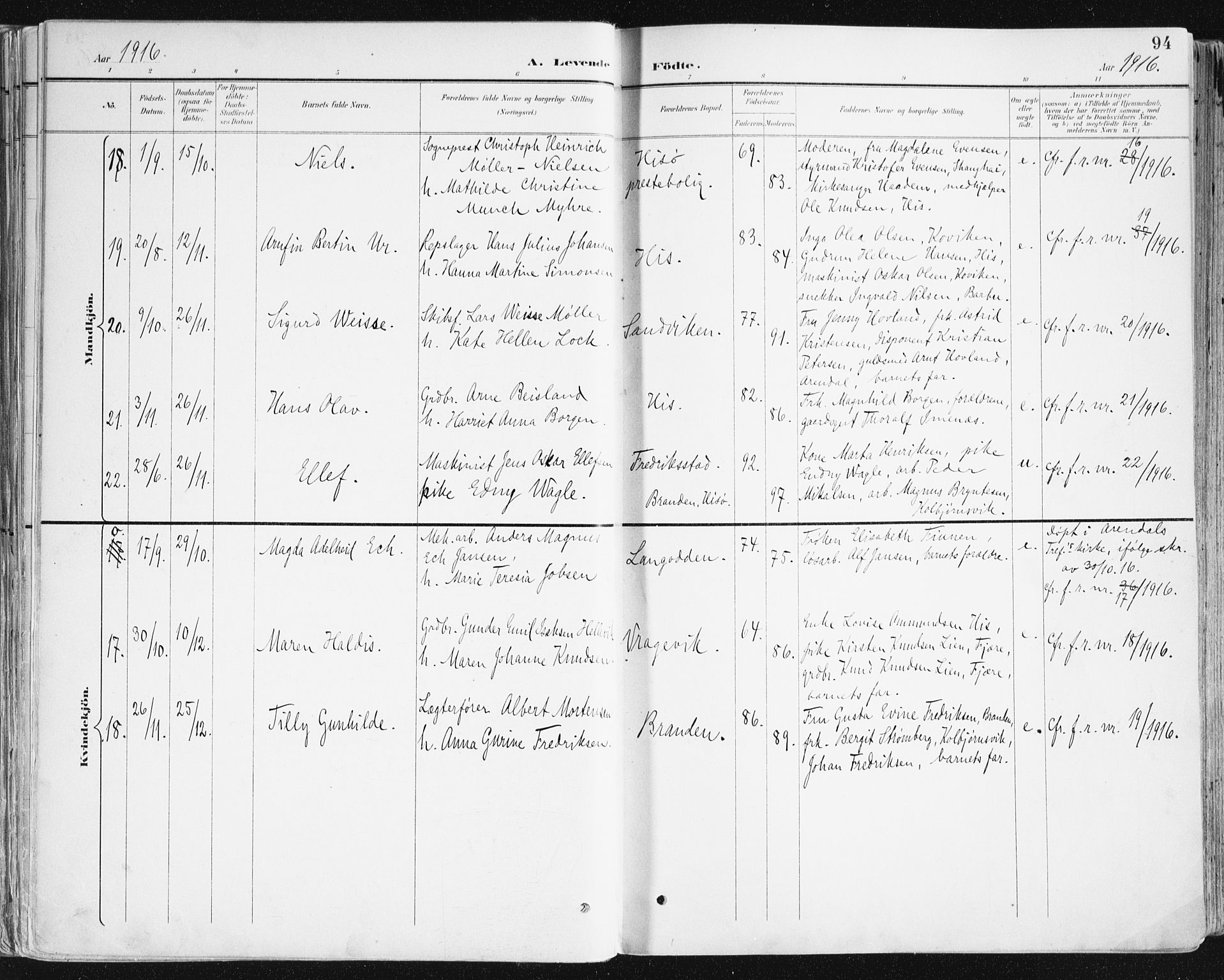 Hisøy sokneprestkontor, AV/SAK-1111-0020/F/Fa/L0004: Parish register (official) no. A 4, 1895-1917, p. 94