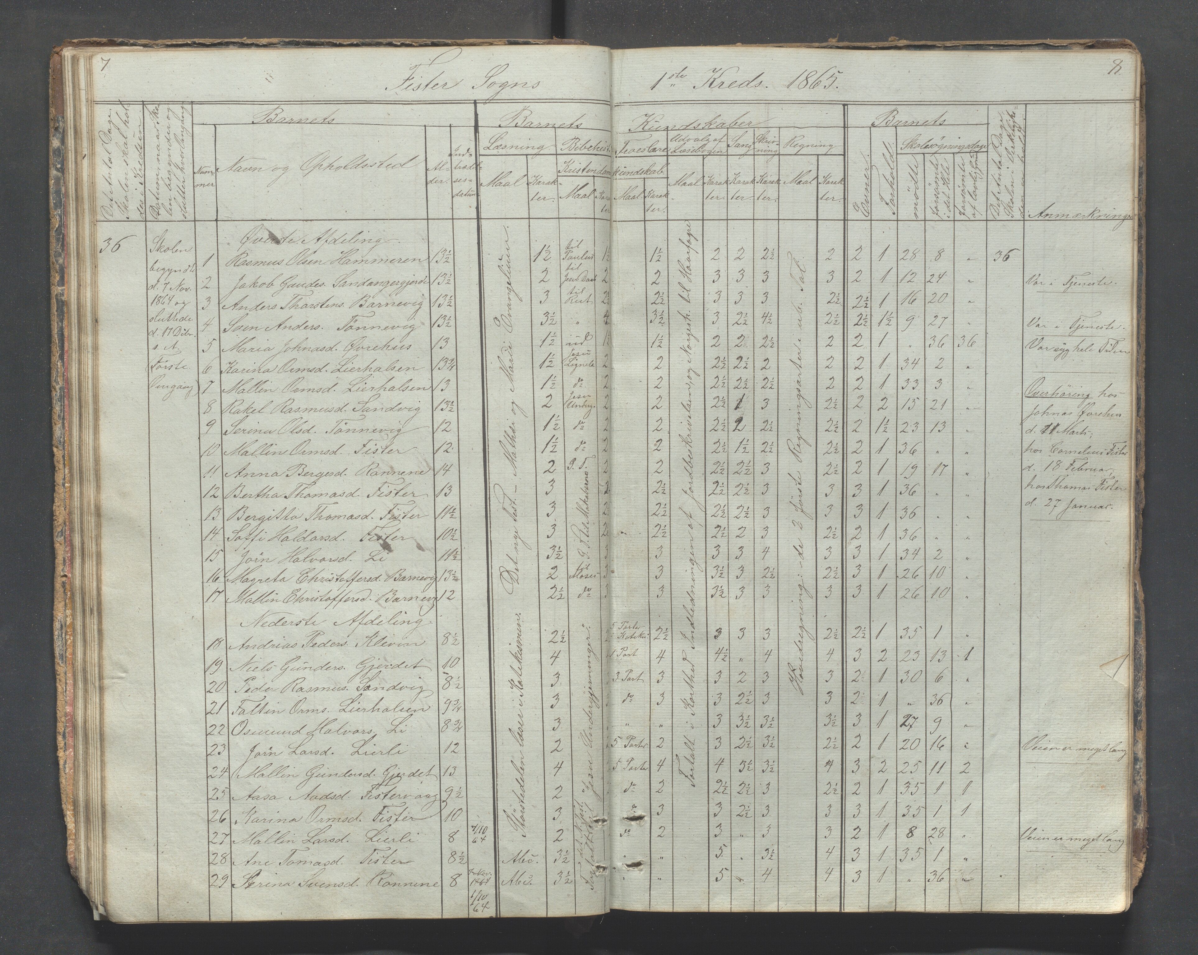 Fister kommune - Fister skule, IKAR/K-100114/H/L0001: Skoleprotokoll , 1857-1876, p. 7-8