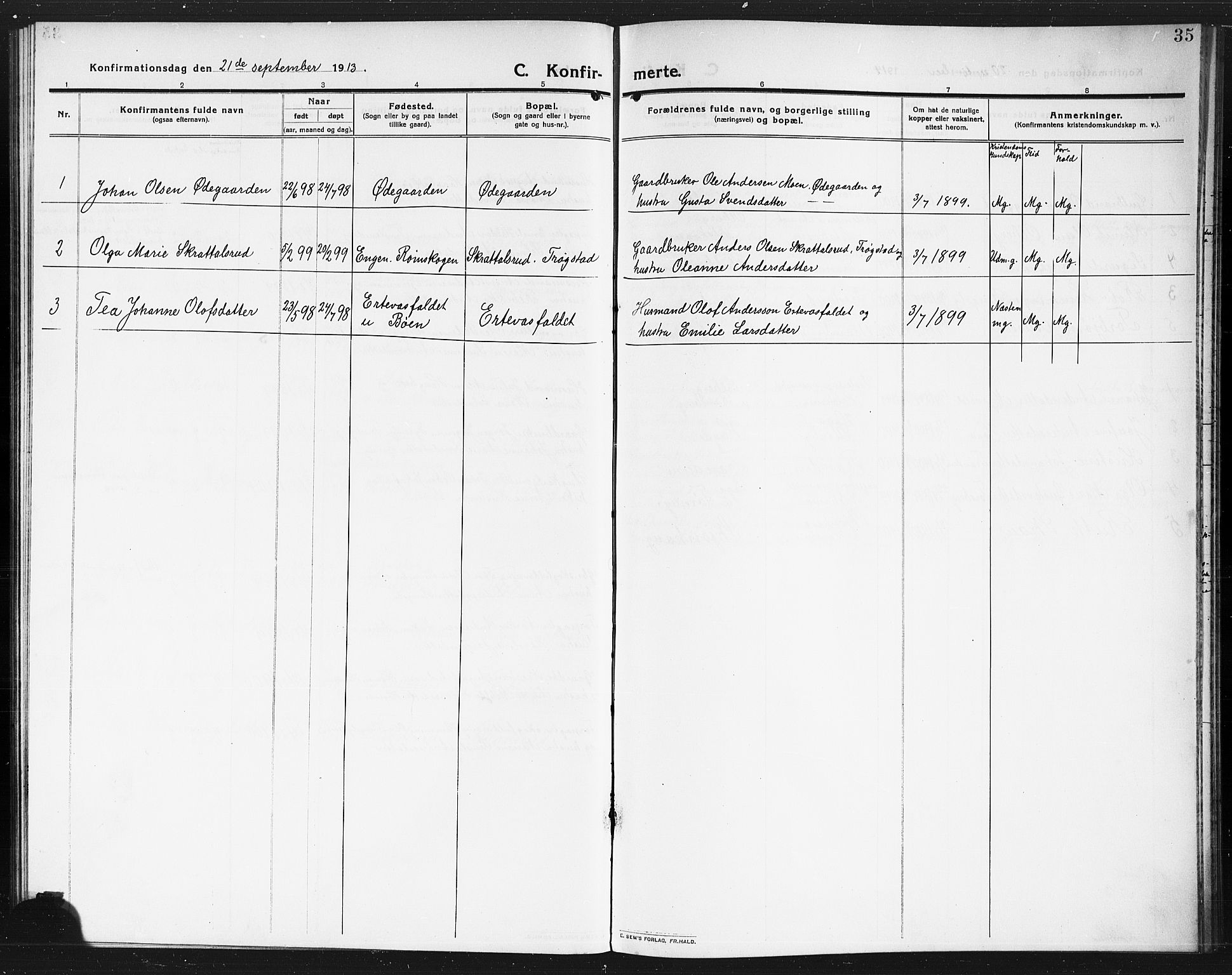 Rødenes prestekontor Kirkebøker, AV/SAO-A-2005/G/Gb/L0002: Parish register (copy) no. II 2, 1911-1921, p. 35