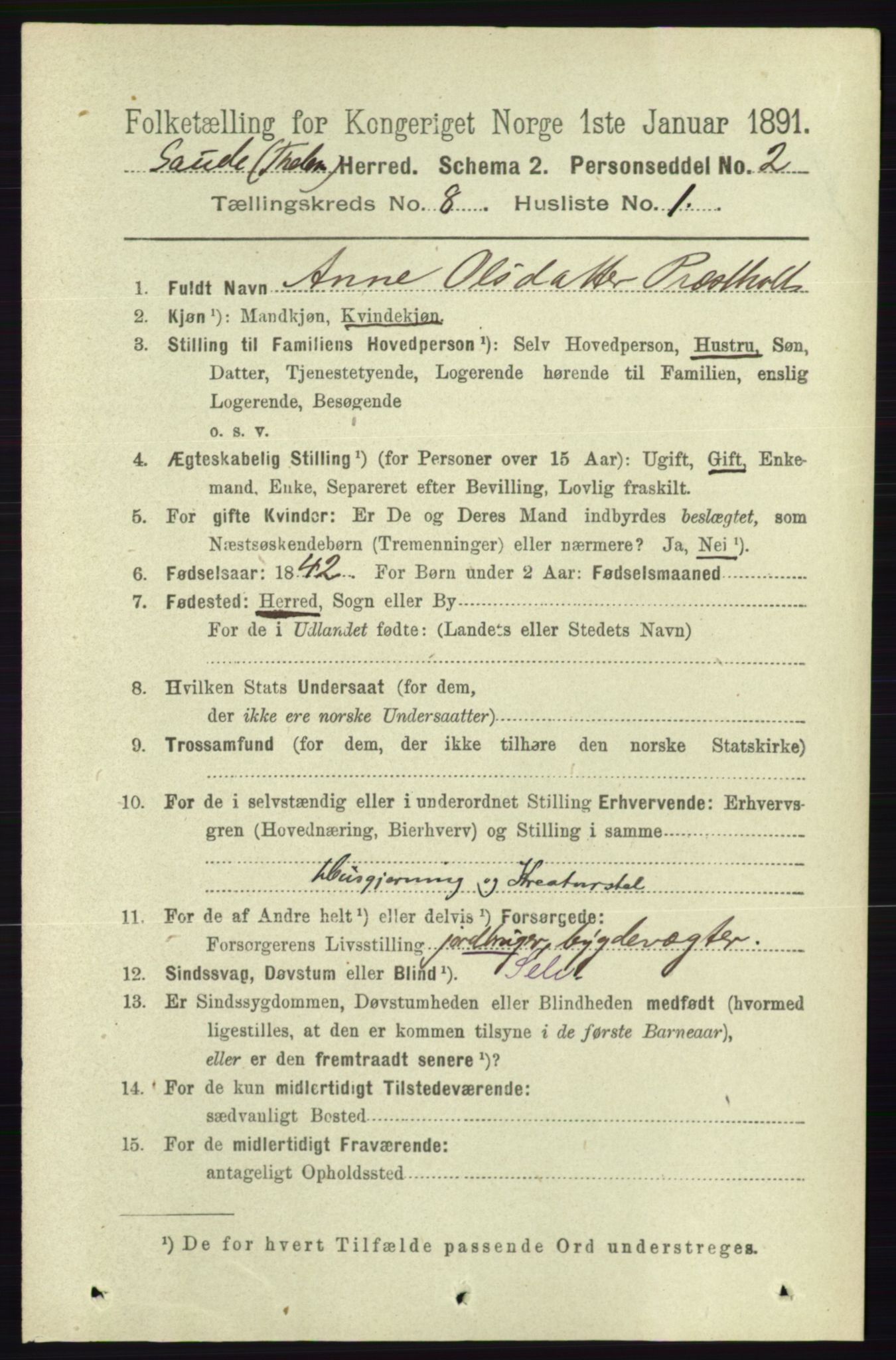 RA, 1891 census for 0822 Sauherad, 1891, p. 2331