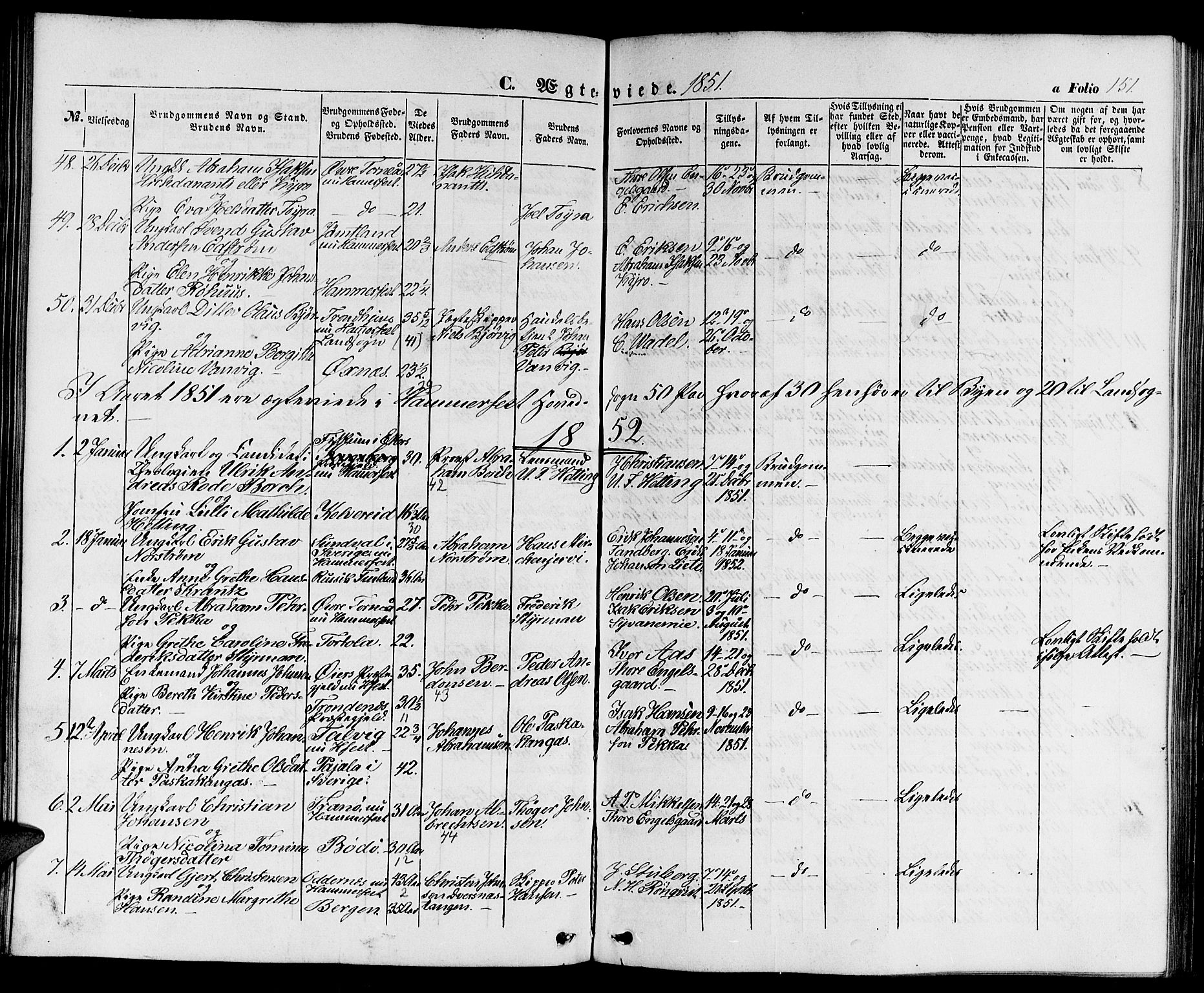 Hammerfest sokneprestkontor, SATØ/S-1347/H/Hb/L0002.klokk: Parish register (copy) no. 2, 1851-1861, p. 151