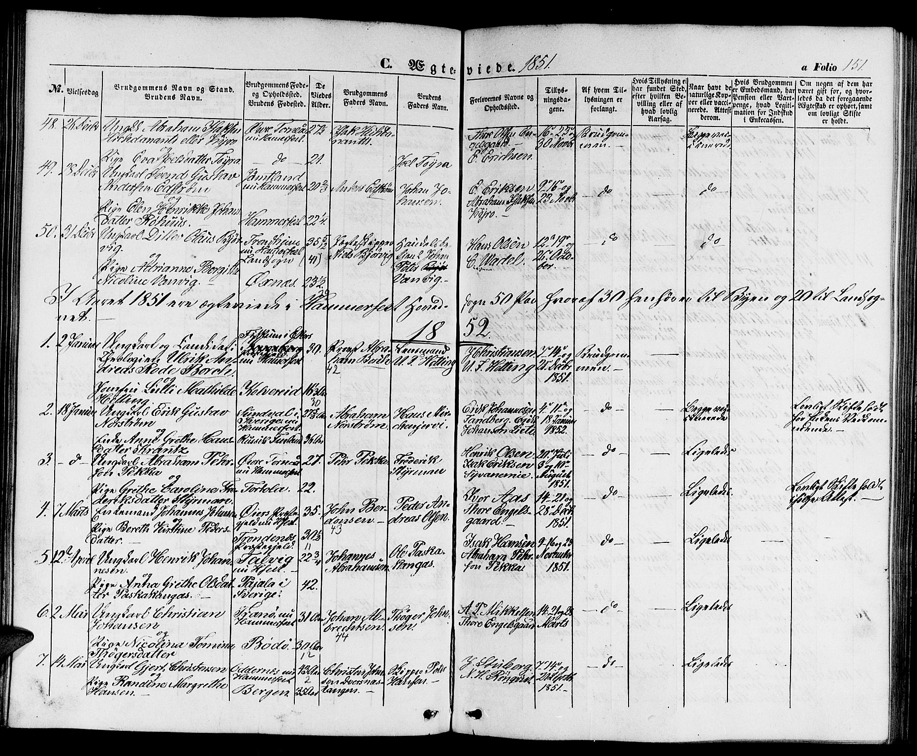 Hammerfest sokneprestkontor, AV/SATØ-S-1347/H/Hb/L0002.klokk: Parish register (copy) no. 2, 1851-1861, p. 151