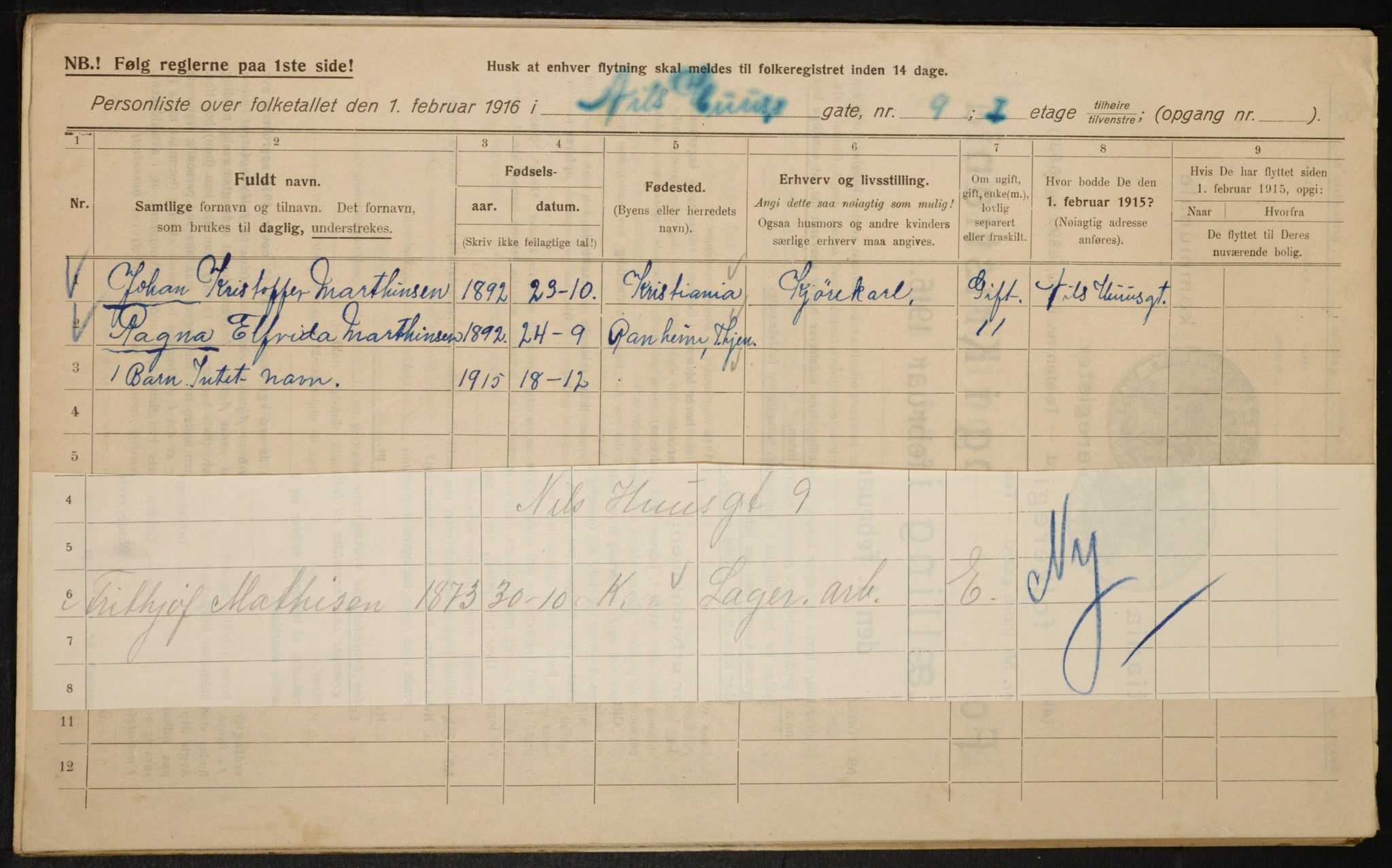 OBA, Municipal Census 1916 for Kristiania, 1916, p. 72726