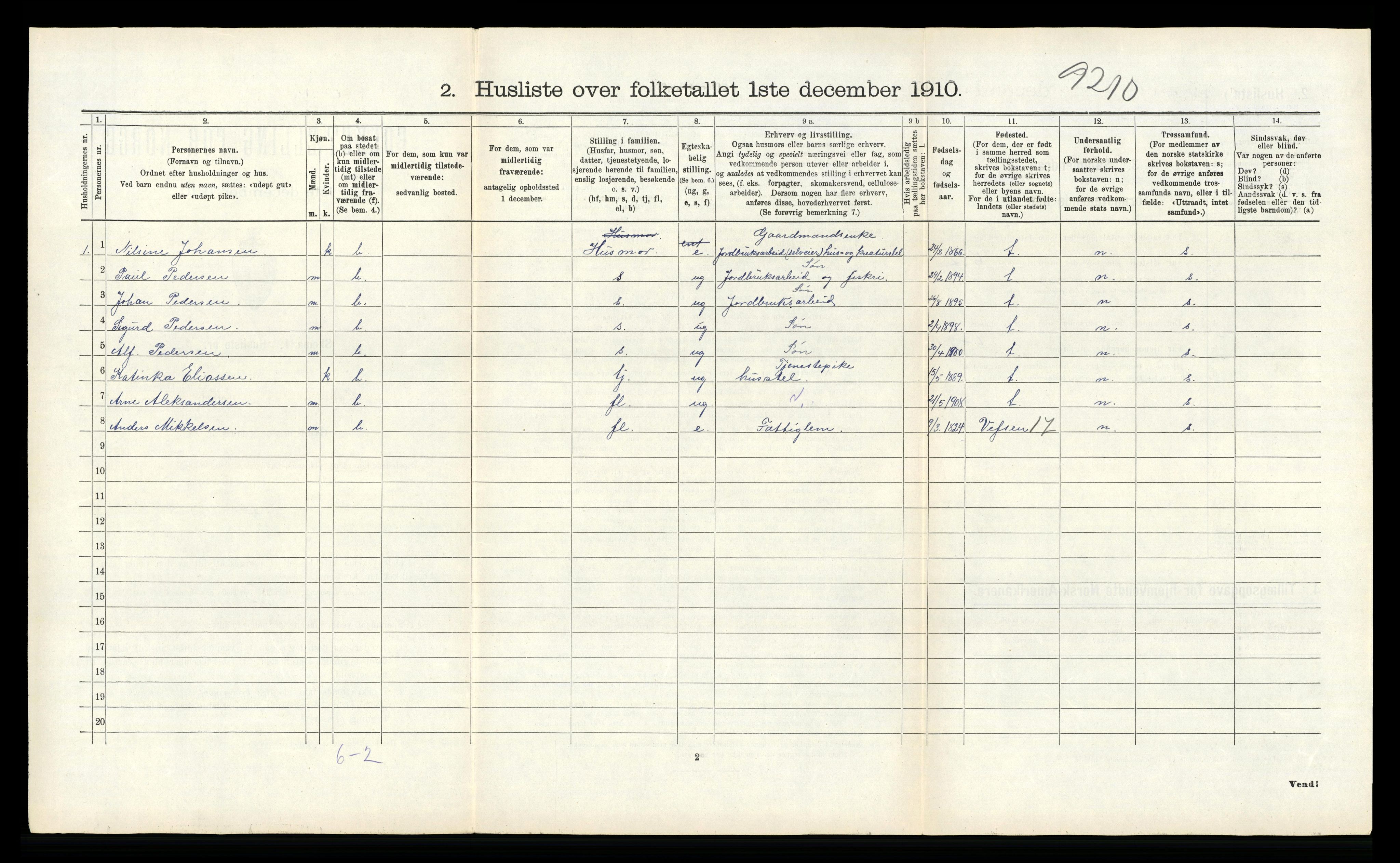 RA, 1910 census for Stamnes, 1910, p. 521
