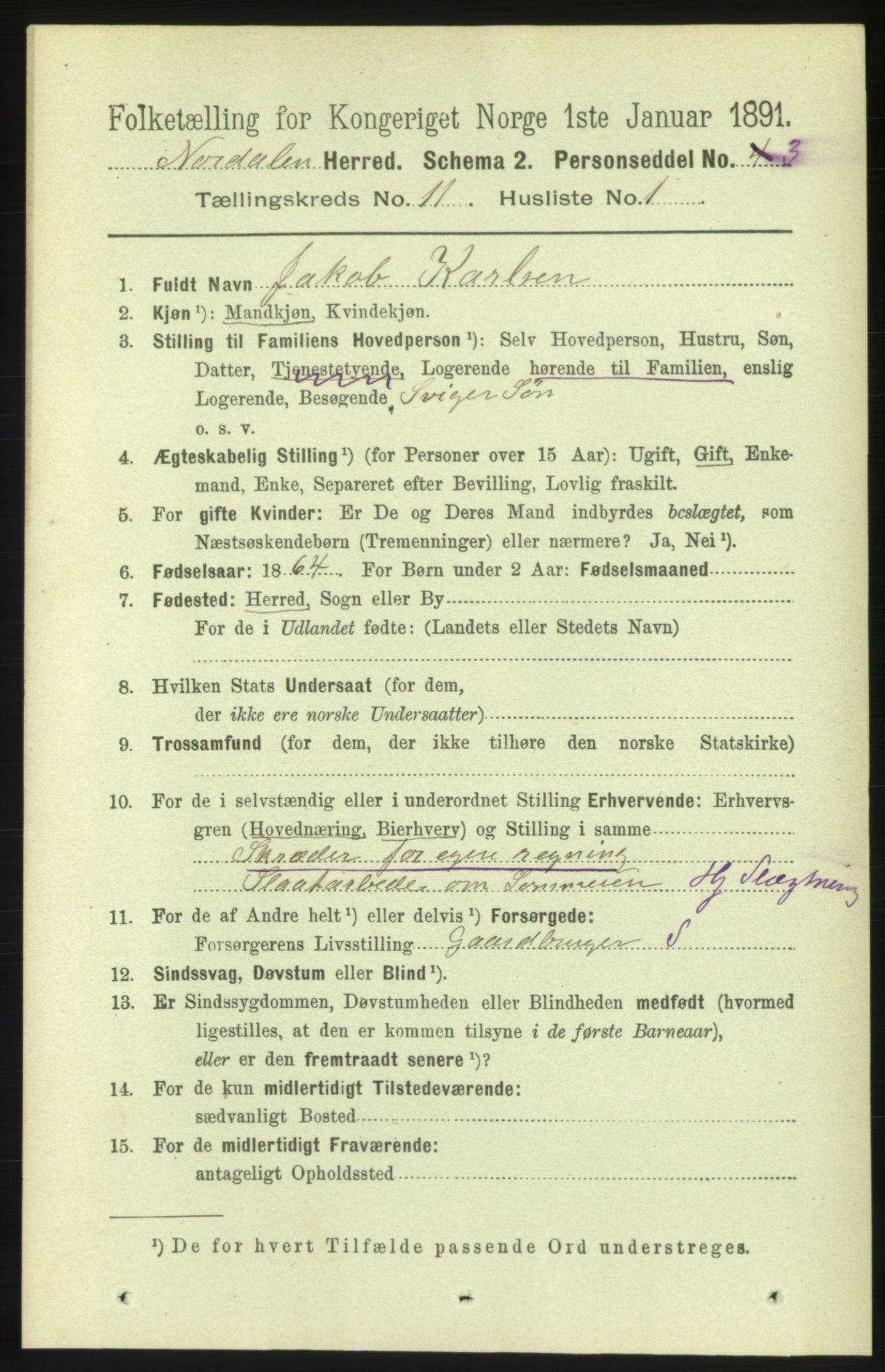 RA, 1891 census for 1524 Norddal, 1891, p. 2507