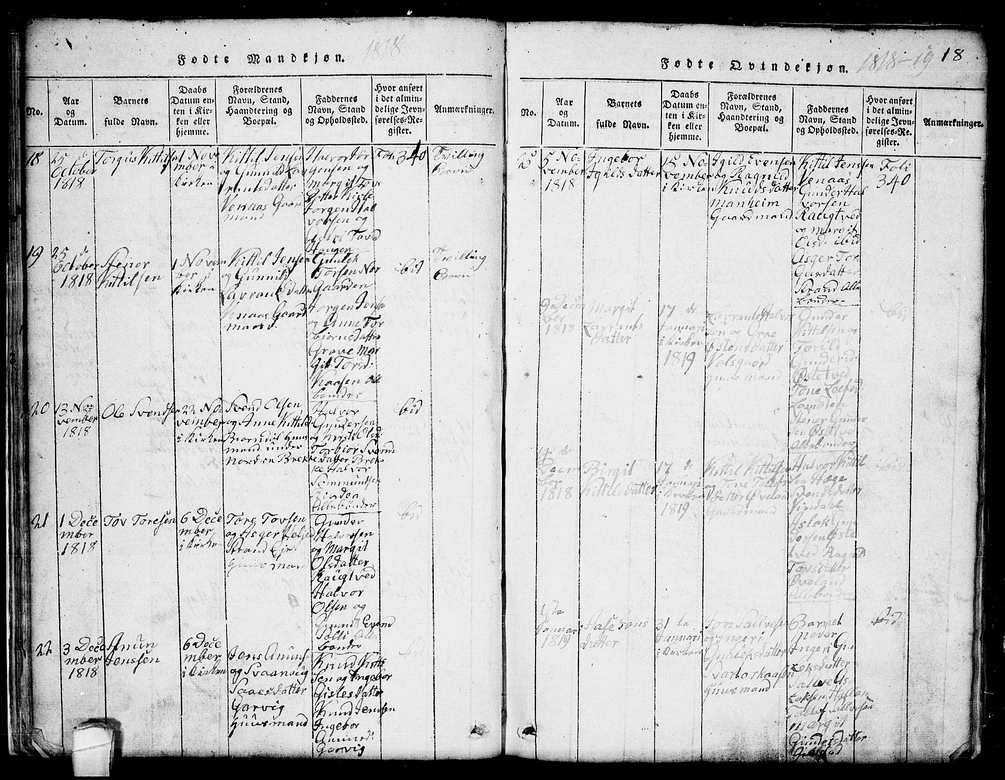Seljord kirkebøker, SAKO/A-20/G/Ga/L0001: Parish register (copy) no. I 1, 1815-1854, p. 18