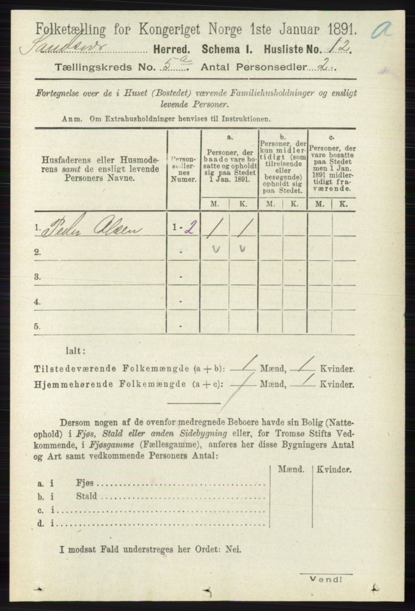 RA, 1891 census for 0629 Sandsvær, 1891, p. 2453