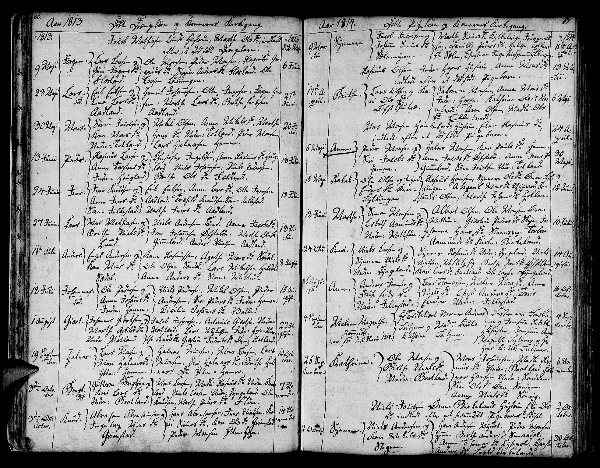 Fana Sokneprestembete, AV/SAB-A-75101/H/Haa/Haaa/L0006: Parish register (official) no. A 6, 1800-1815, p. 66-67