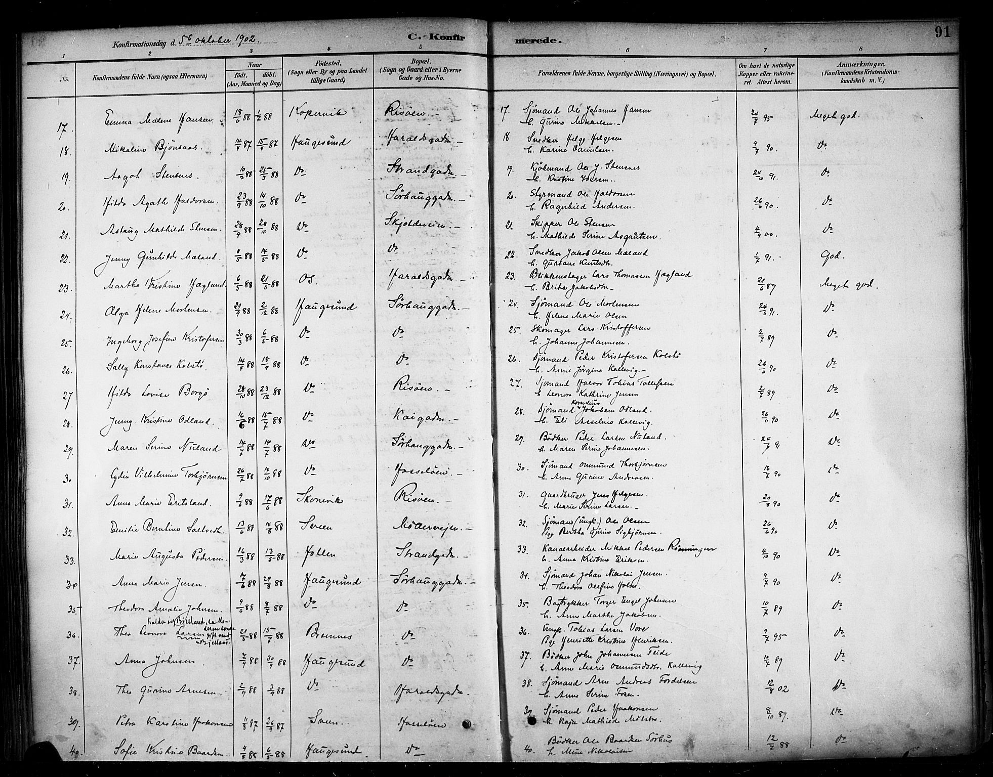 Haugesund sokneprestkontor, AV/SAST-A -101863/H/Ha/Haa/L0005: Parish register (official) no. A 5, 1891-1903, p. 91